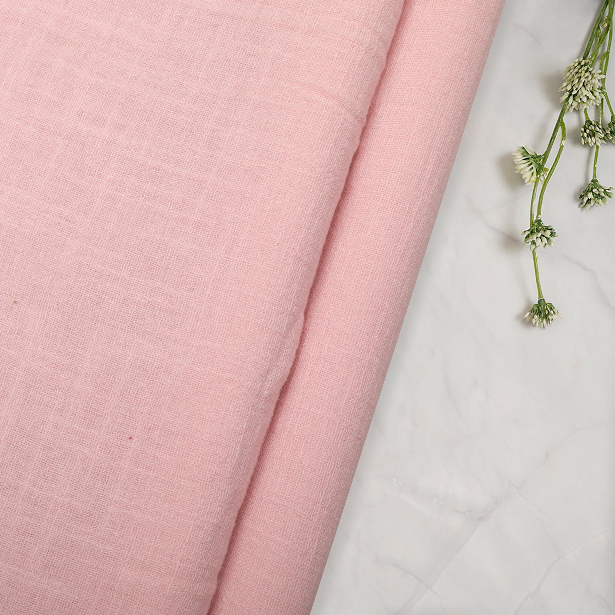 (Pre-Cut 2.45 Mtr)Baby Pink Color Mill Dyed Cotton Viscose Slub Fabric