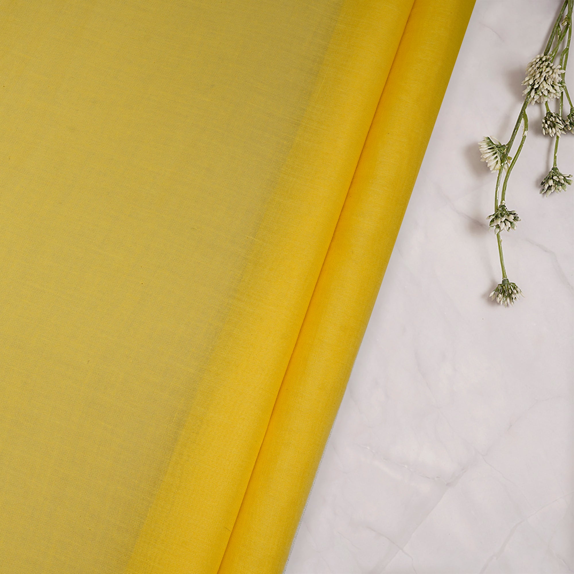 (Pre-Cut 2.00 Mtr)Yellow Piece Dyed Plain Voile Cotton Fabric