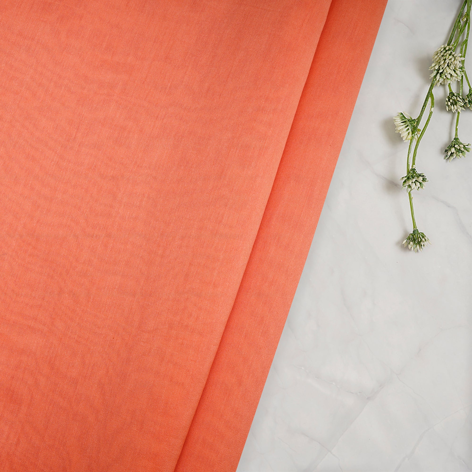 (Pre-Cut 4.50 Mtr)Orange Piece Dyed Plain Chanderi Fabric