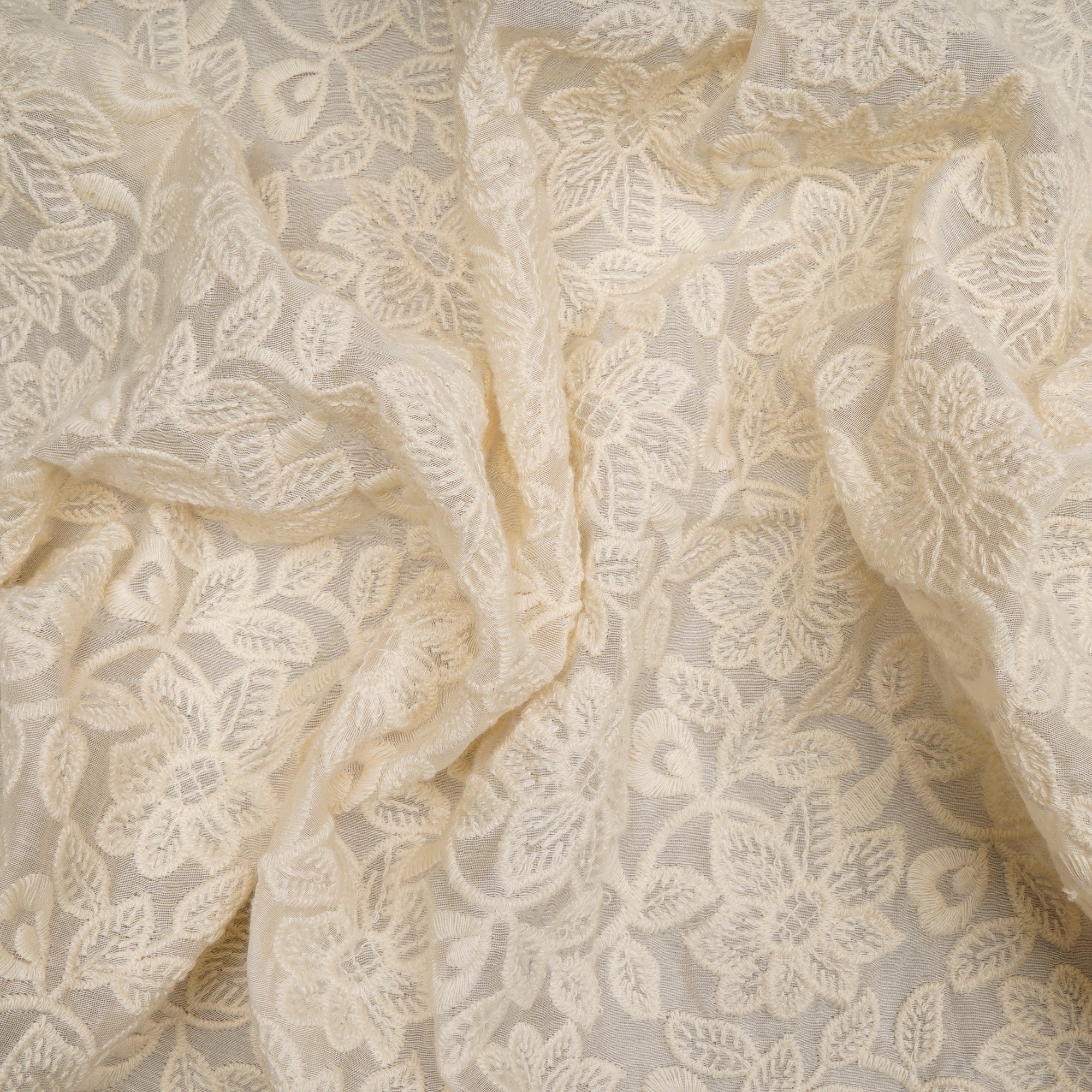 (Pre-Cut 0.50 Mtr)White Color Embroidered Fine Chanderi Fabric