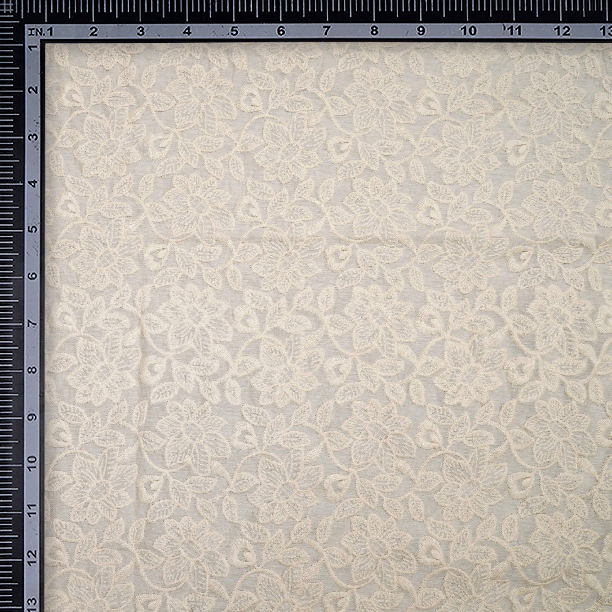 (Pre-Cut 0.50 Mtr)White Color Embroidered Fine Chanderi Fabric