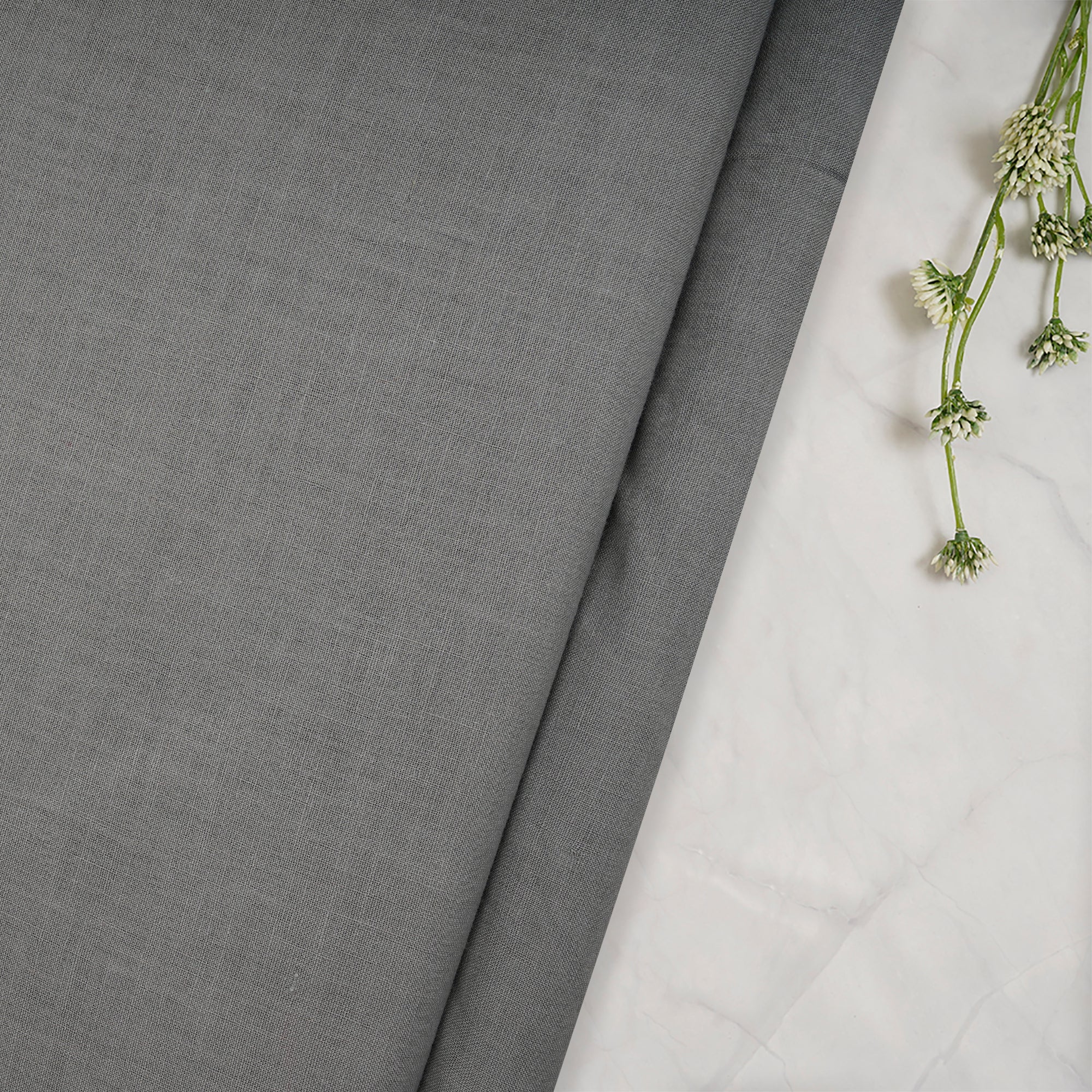 (Pre-Cut 1.65 Mtr)Grey Piece Dyed Plain Cotton Fabric