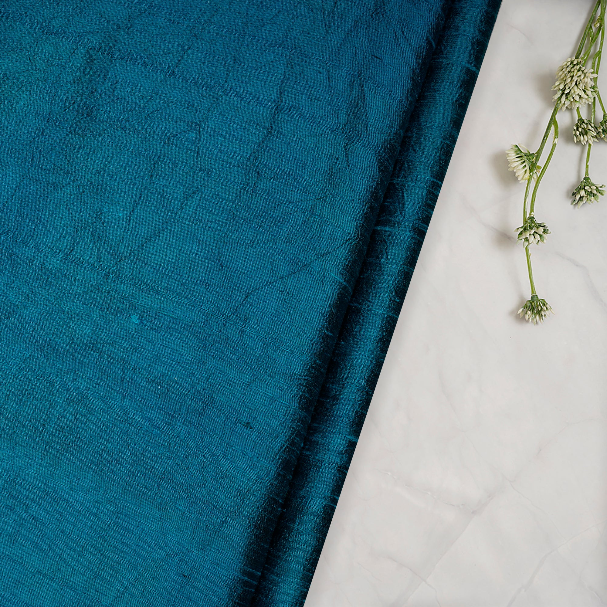 (Pre-Cut 0.75 Mtr)Fjord Blue Piece Dyed Blended Dupion Silk Fabric