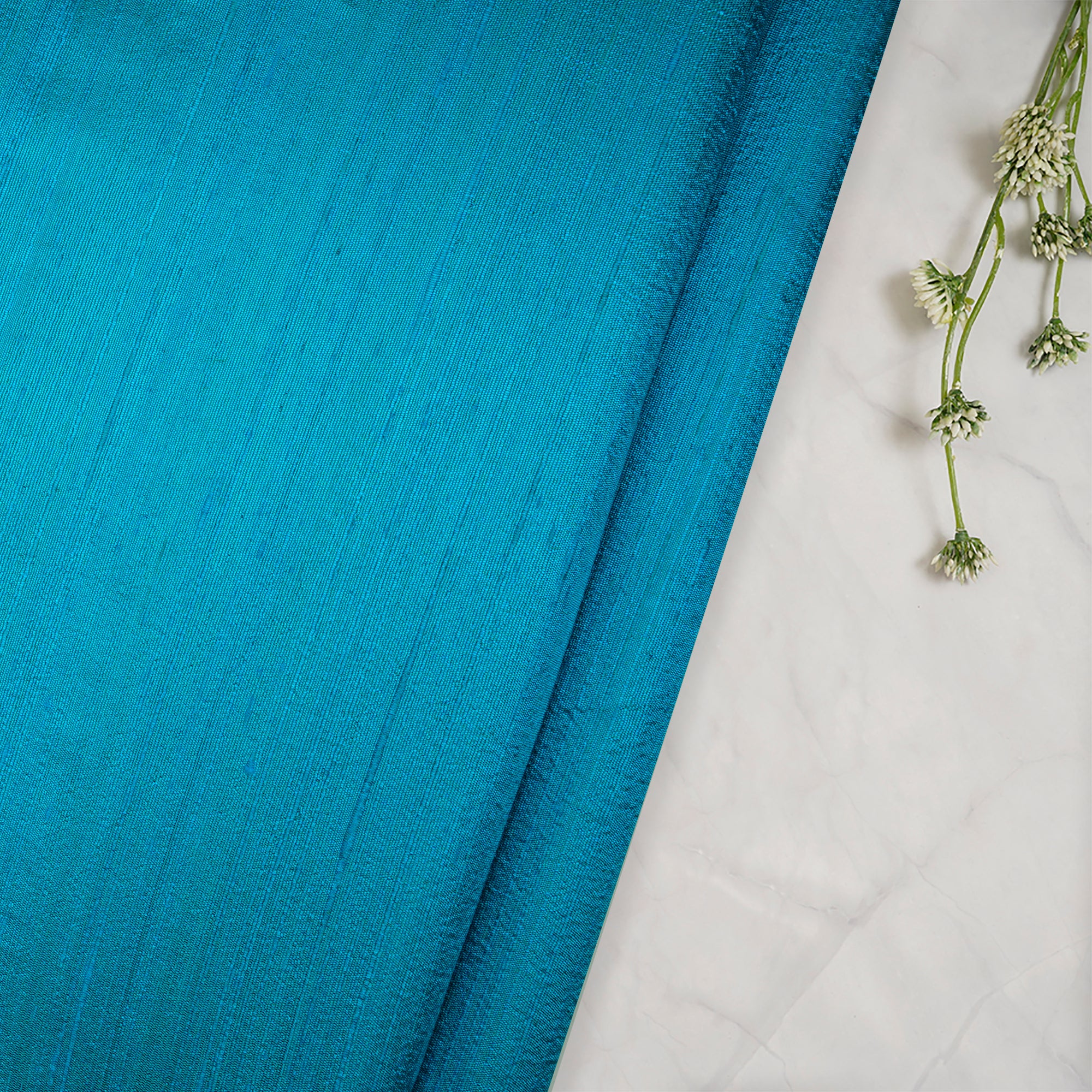 (Pre-Cut 1.85 Mtr)Blue Piece Dyed Blended Dupion Silk Fabric