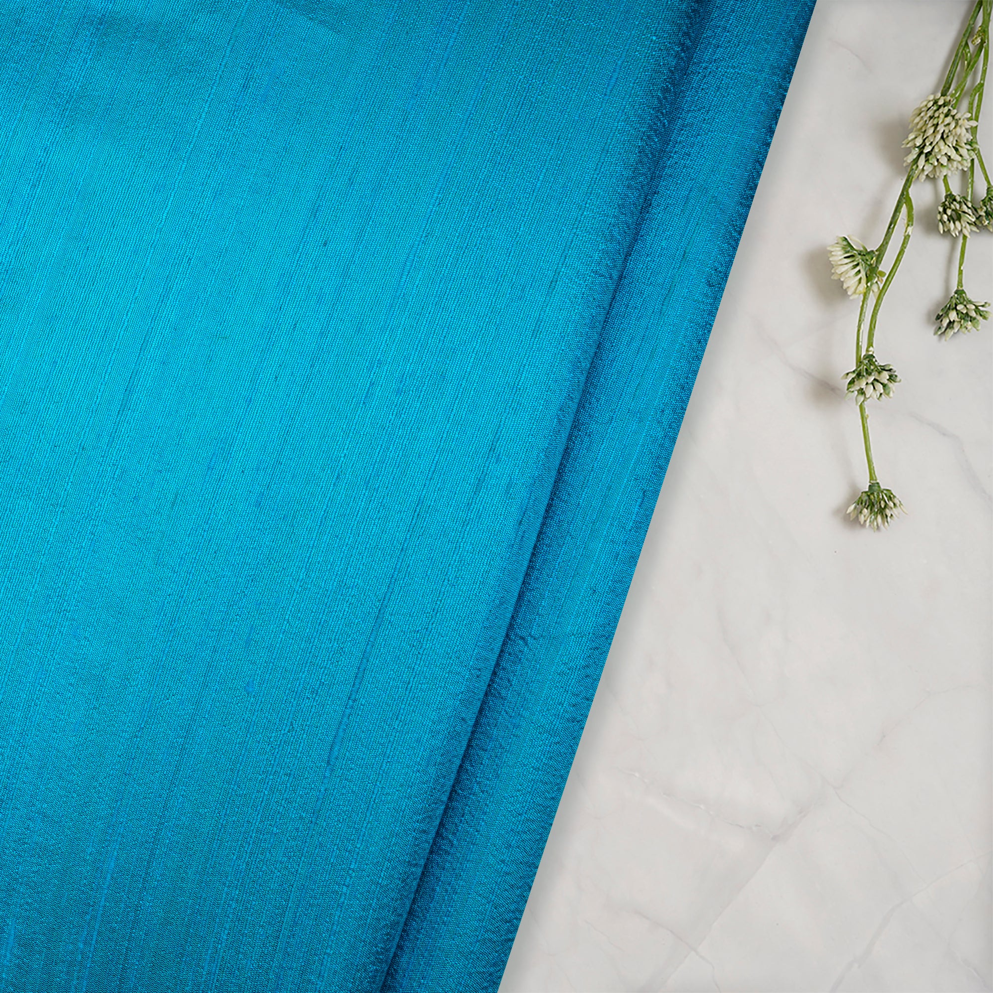 (Pre-Cut 2.50 Mtr)Blue Blended Dupion Silk Fabric