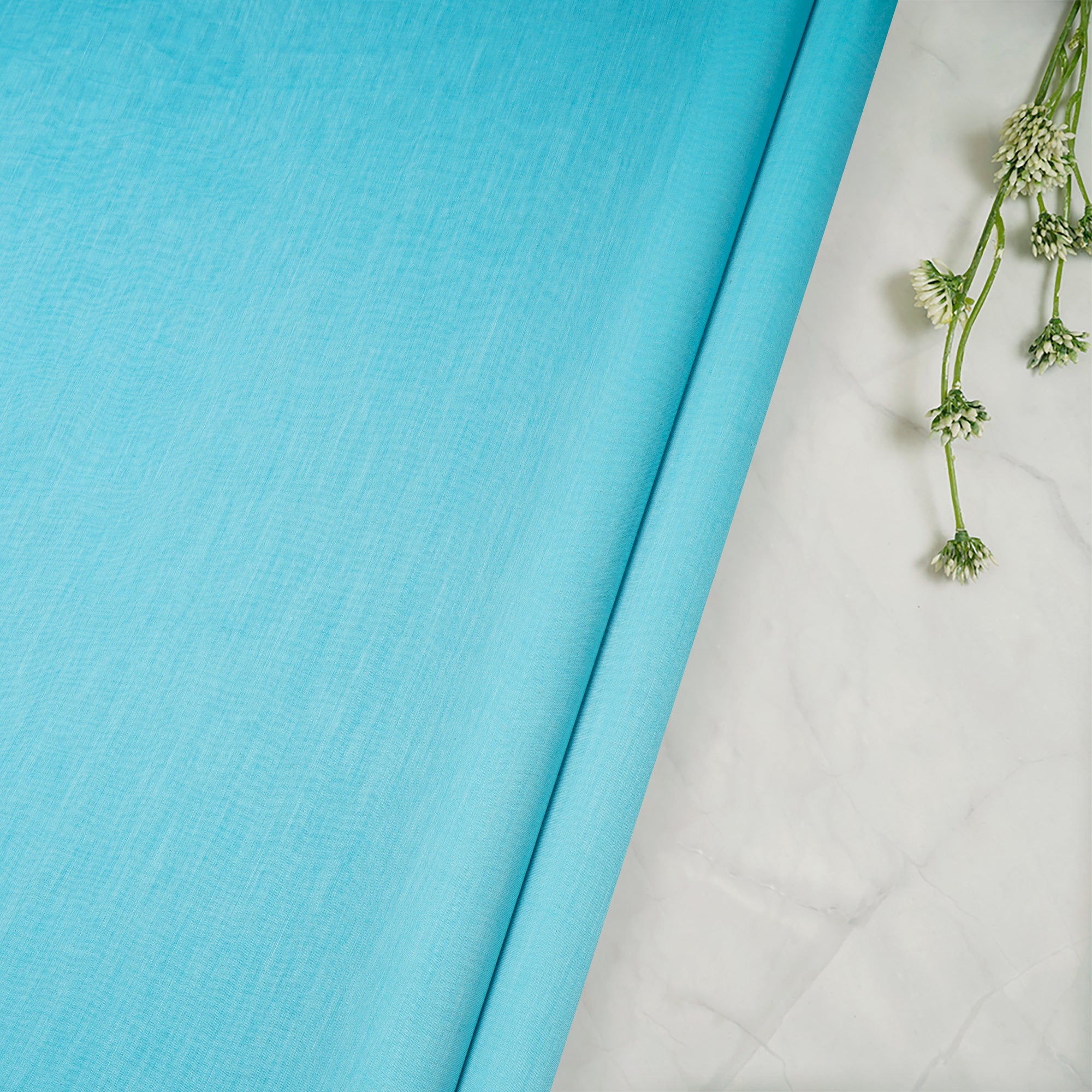 (Pre-Cut 2.45 Mtr)Light Blue Color Piece Dyed Fine Chanderi Fabric
