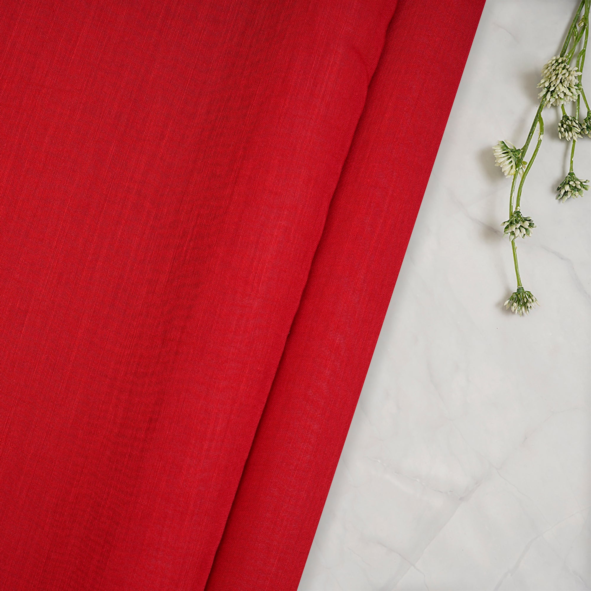 (Pre-Cut 2.90 Mtr)Ribbon Red Piece Dyed Chanderi Fabric