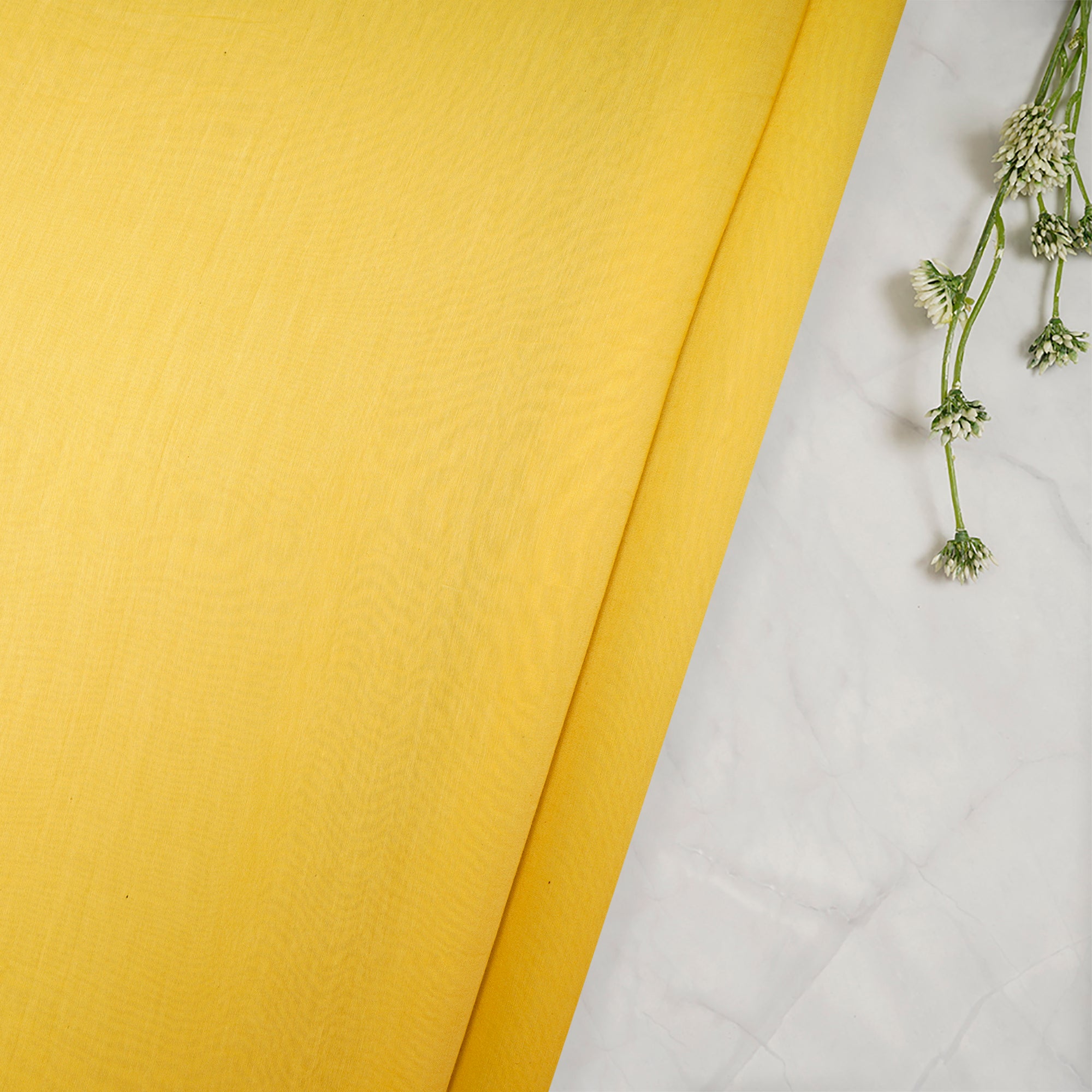 (Pre-Cut 3.60 Mtr)Yellow Color Pure Fine Silk Cotton Fabric