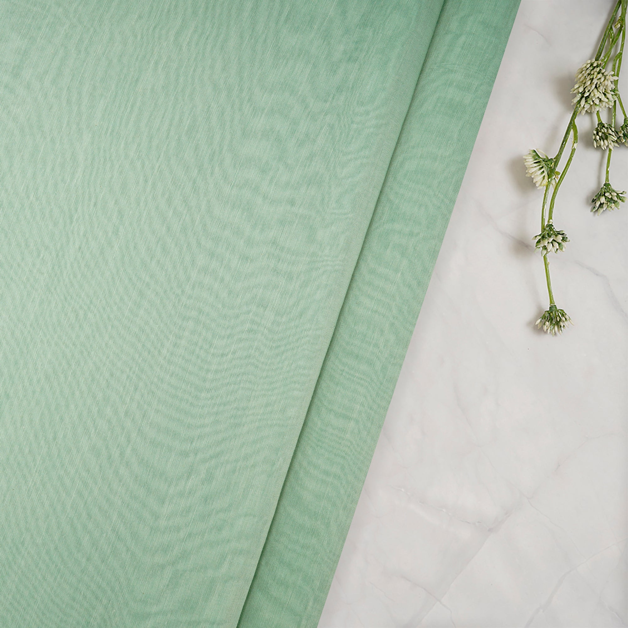 (Pre-Cut 3.70 Mtr)Light Green Piece Dyed Plain Silk-Cotton Fabric