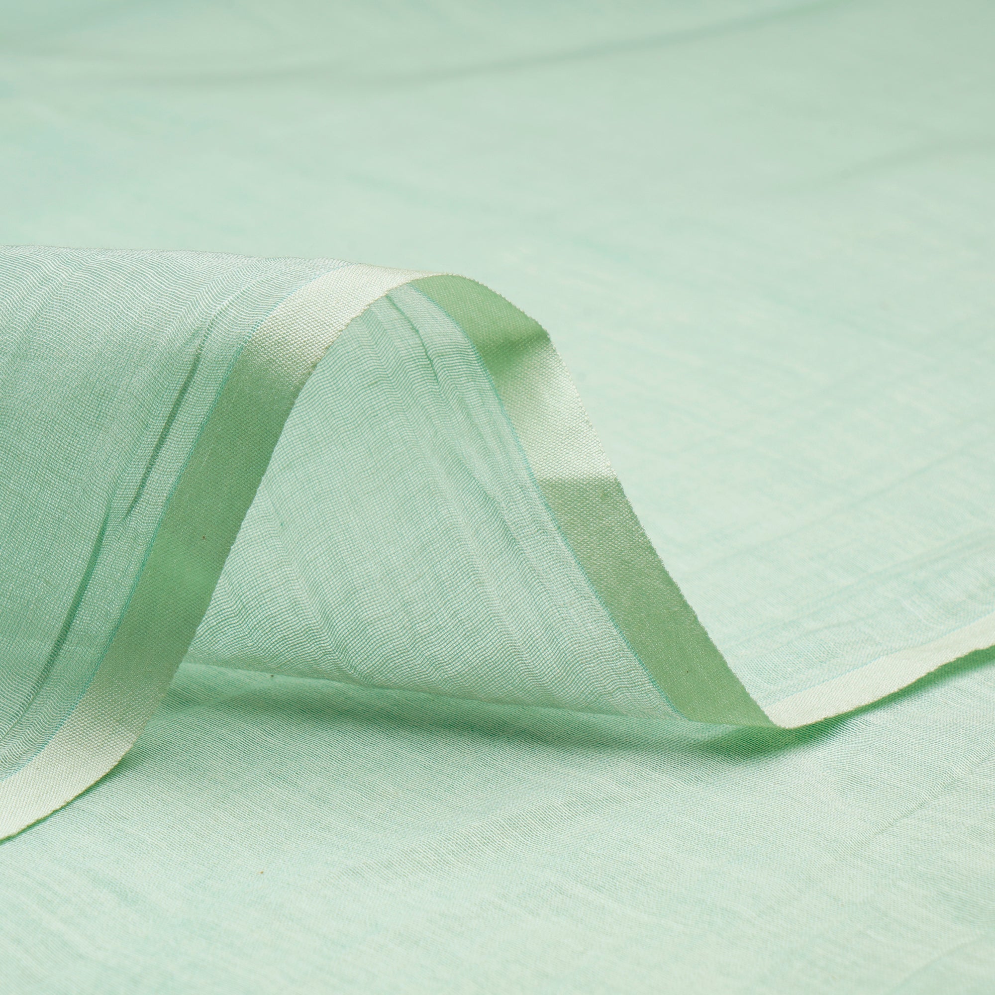 (Pre-Cut 3.70 Mtr)Light Green Piece Dyed Plain Silk-Cotton Fabric