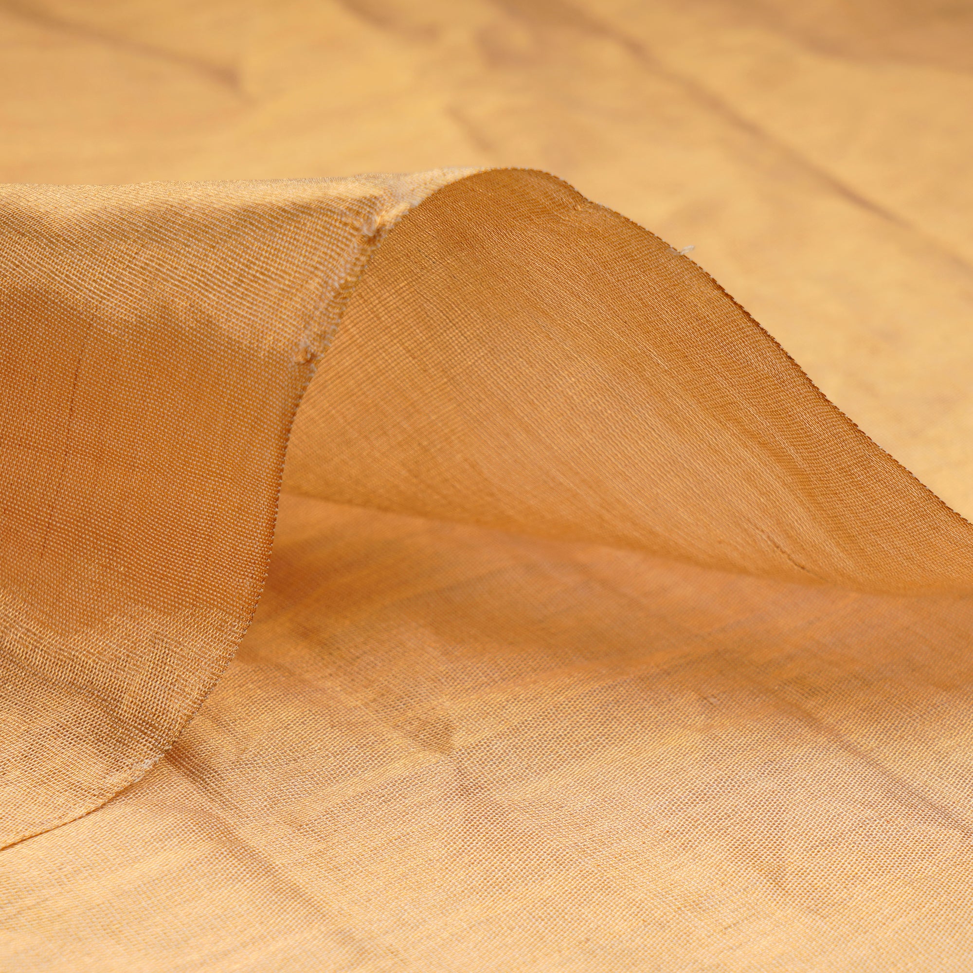 (Pre-Cut 2.25 Mtr)Light Golden Piece Dyed Plain Handwoven Tissue Fabric