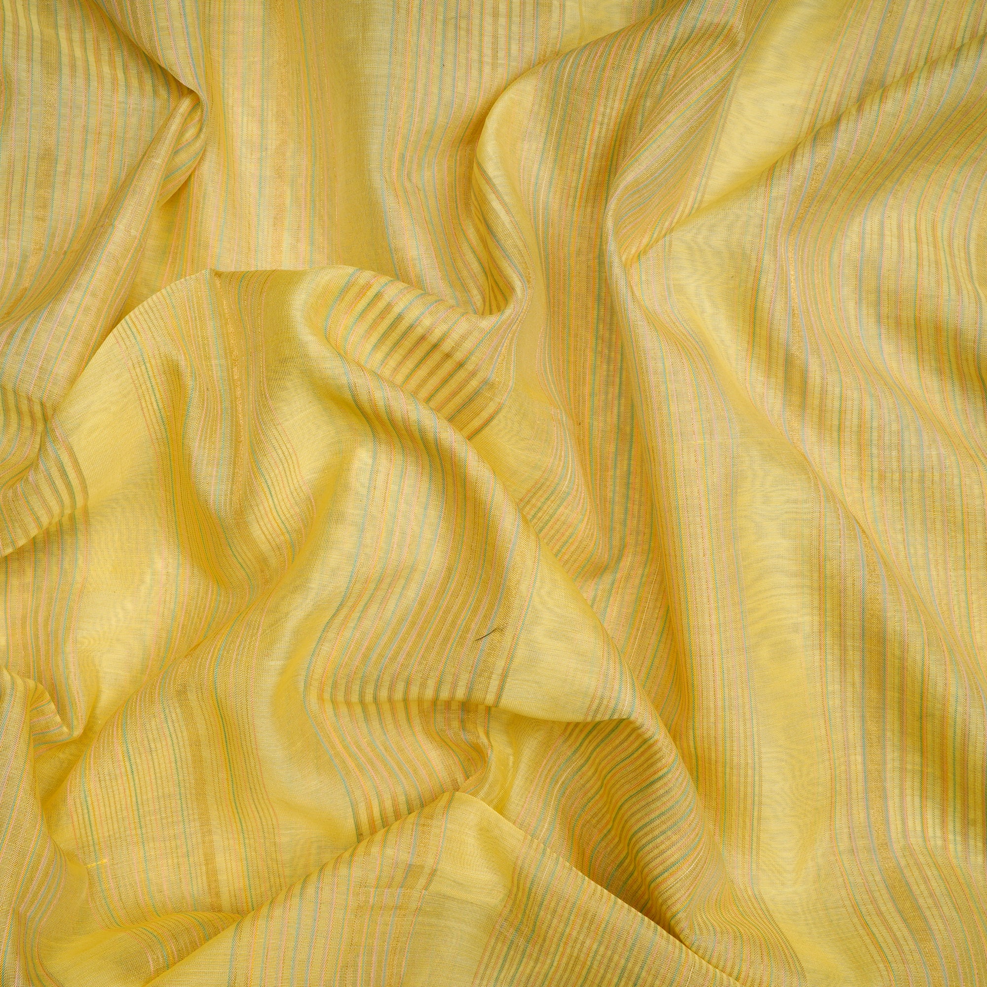 (Pre-Cut 1.85 Mtr)Yellow Color Handwoven Maheshwari Silk Fabric