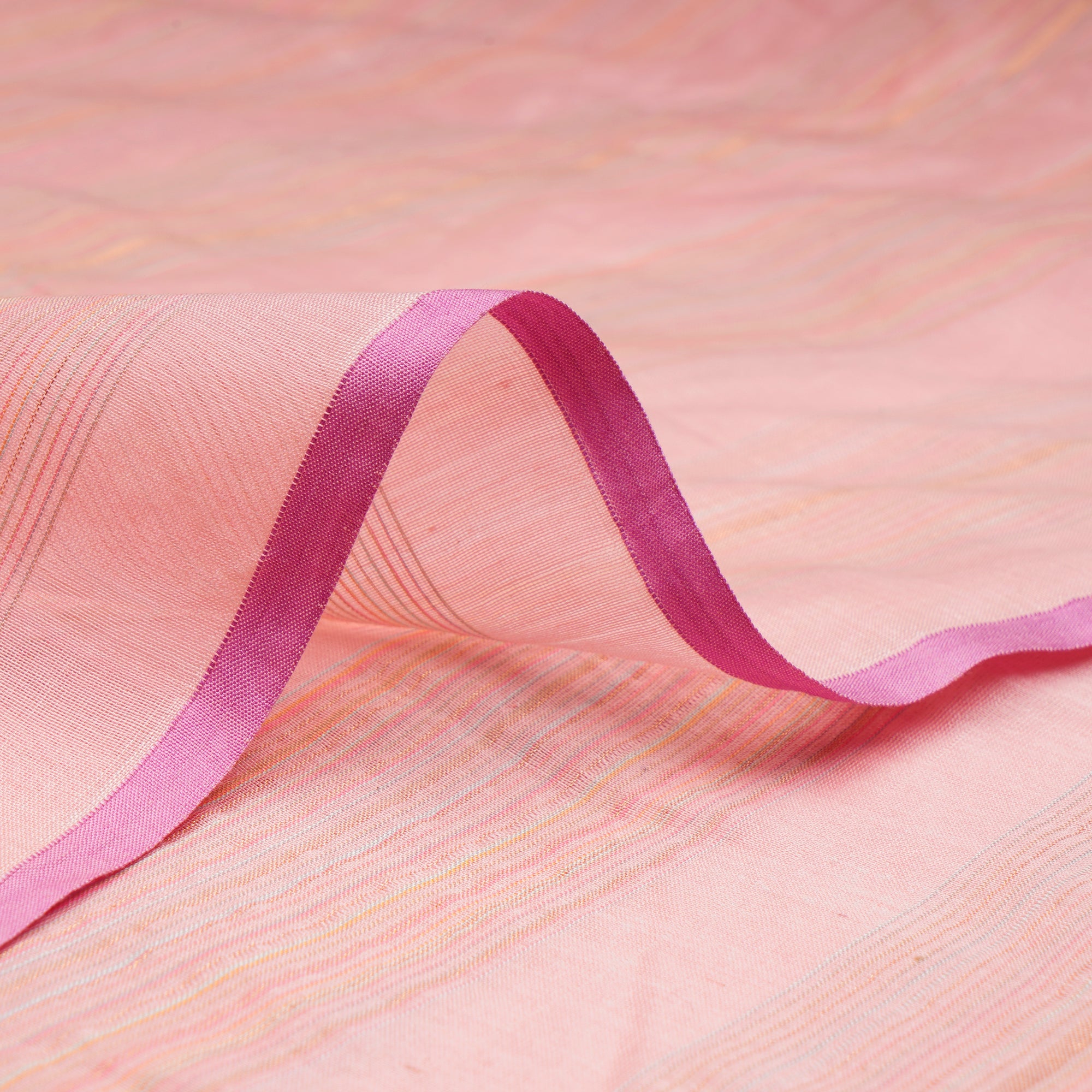 (Pre-Cut 3.00 Mtr)Flamingo pink Color Handwoven Maheshwari Silk Fabric