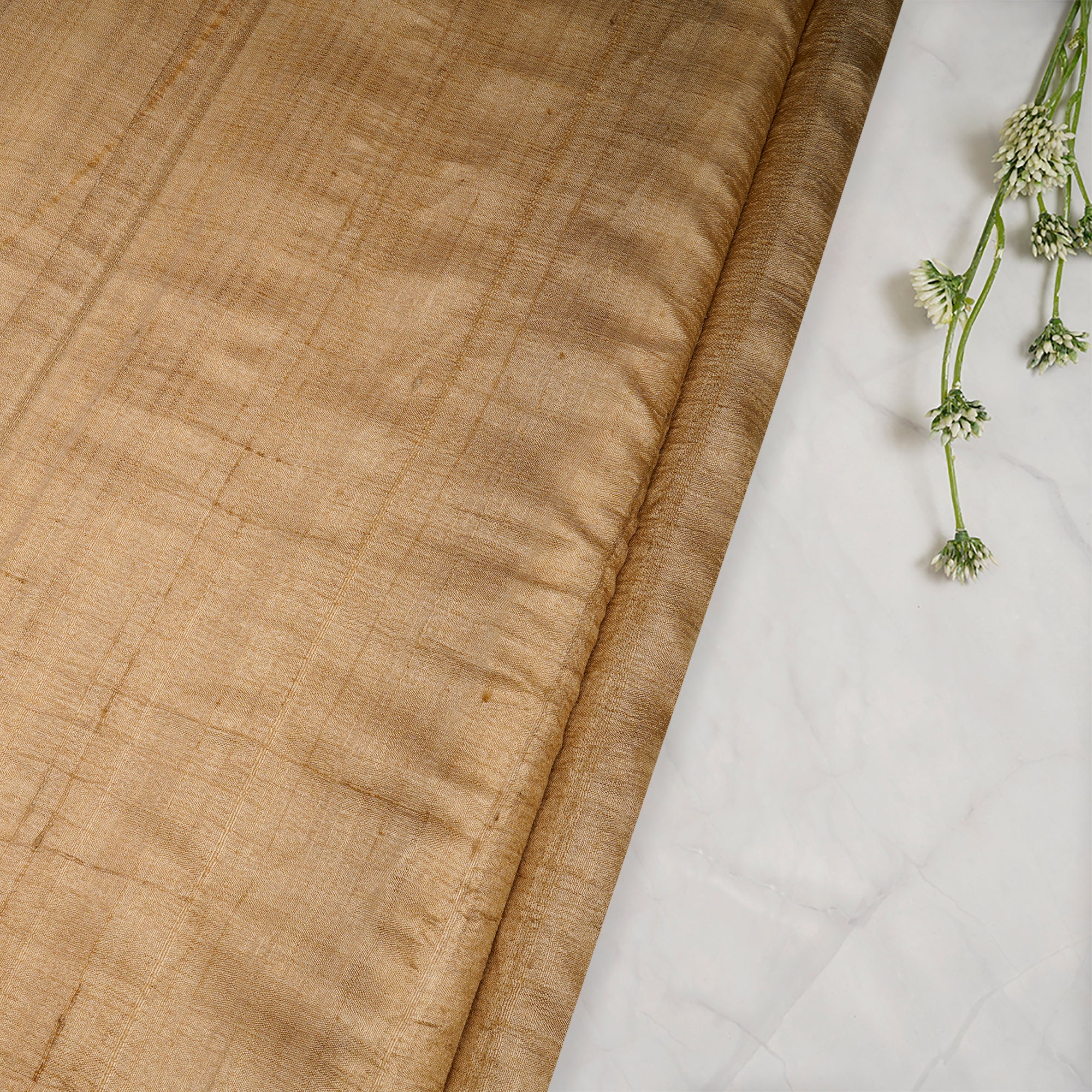 (Pre-Cut 2.00 Mtr)Beige Piece Dyed Plain Tussar Silk Fabric