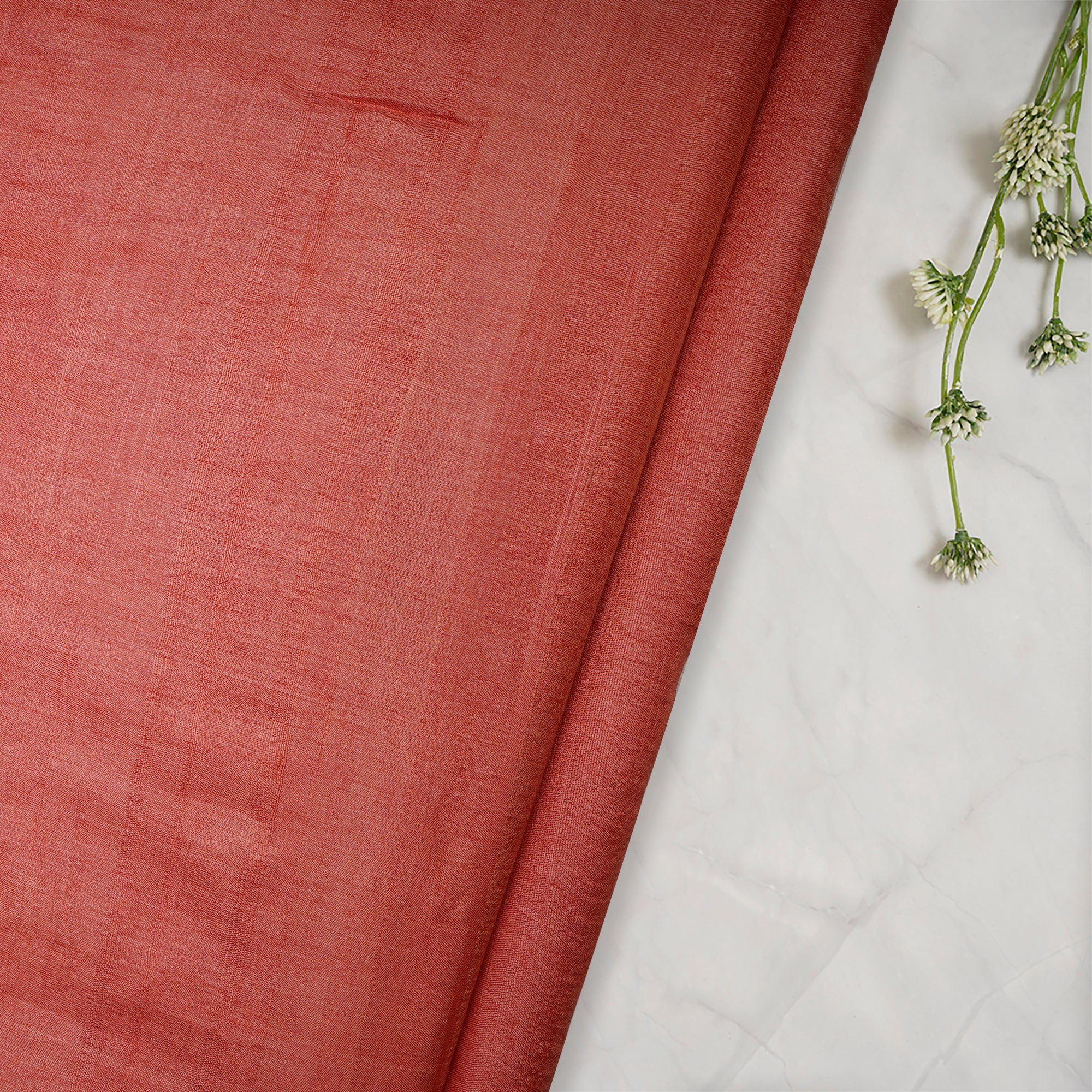 (Pre-Cut 4.40 Mtr)Orange Handwoven Desi Tusser Silk Fabric