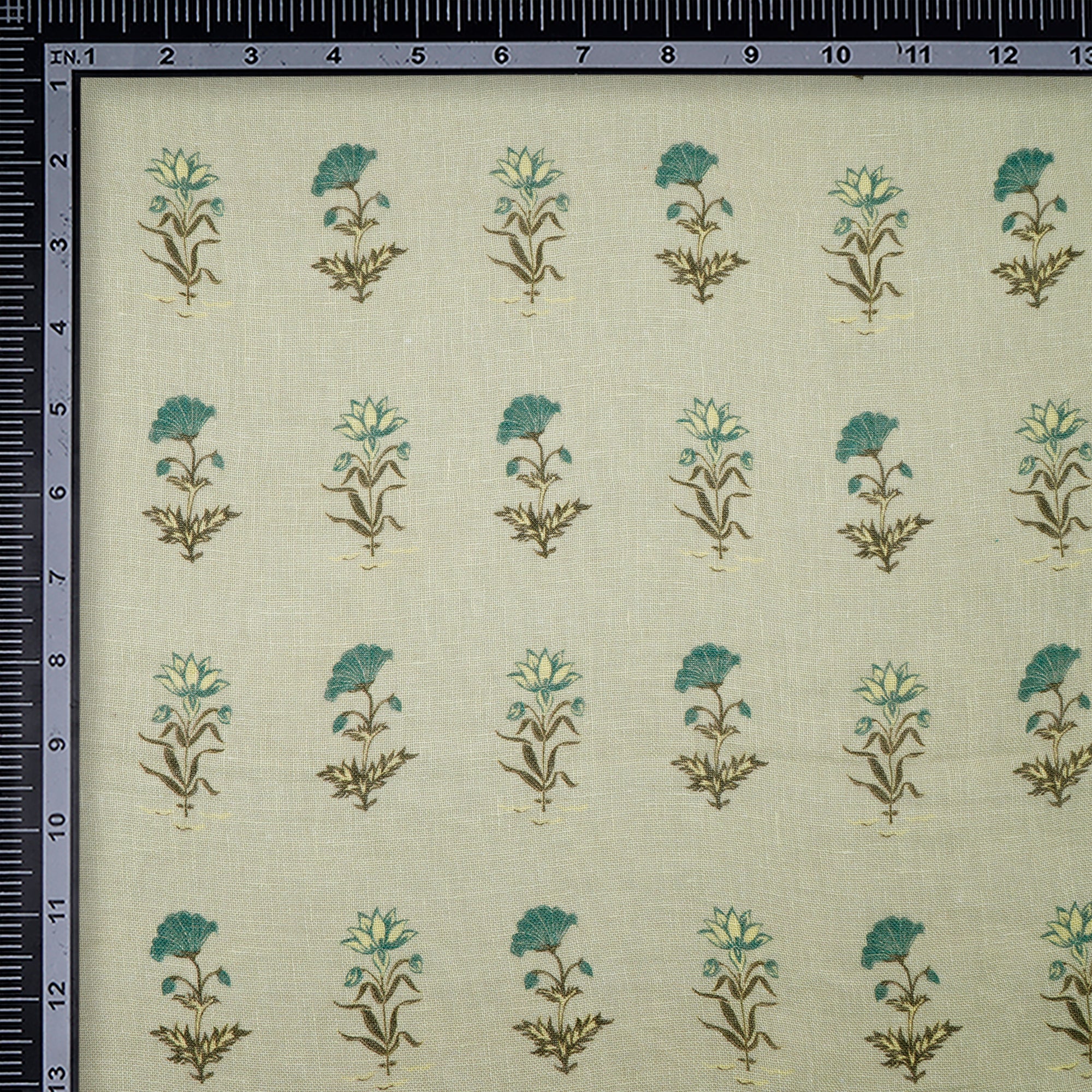 (Pre-Cut 0.80 Mtr)Mint Green Floral Pattern Digital Print Gauge Linen Fabric