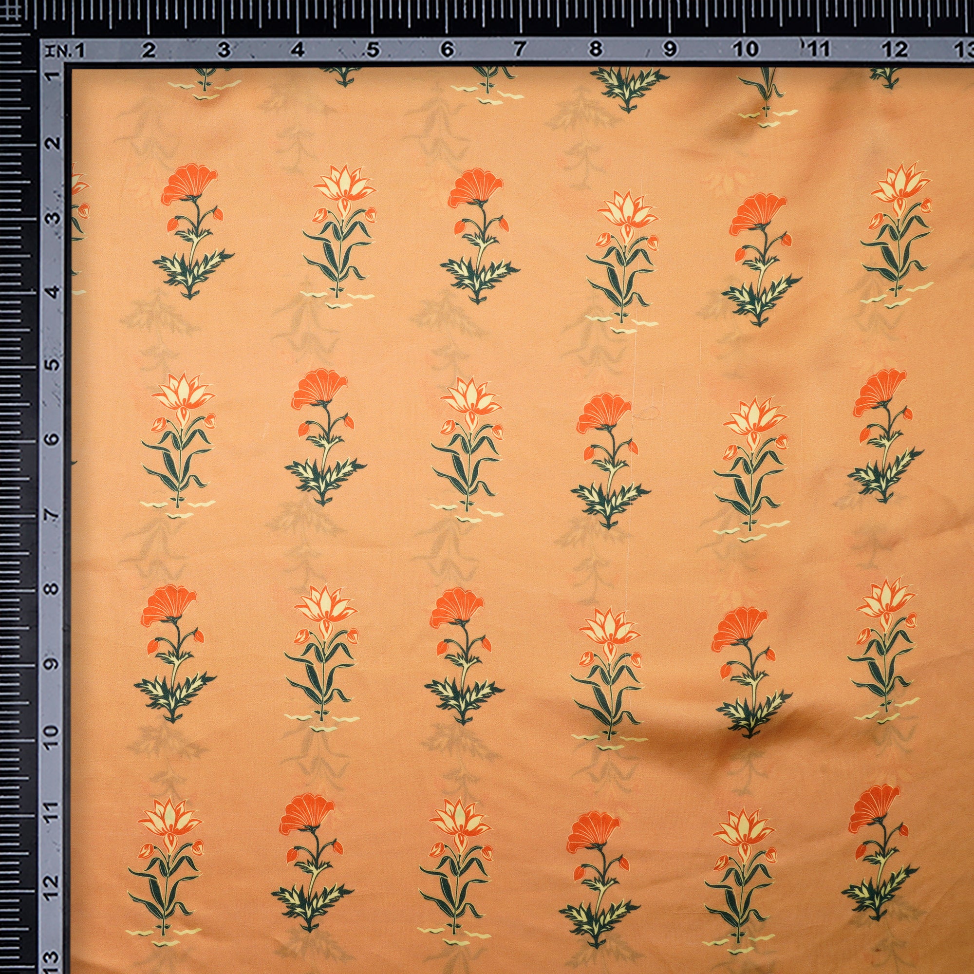 (Pre-Cut 2.40 Mtr)Honey Yellow Floral Pattern Digital Print-Bemberg Satin Fabric