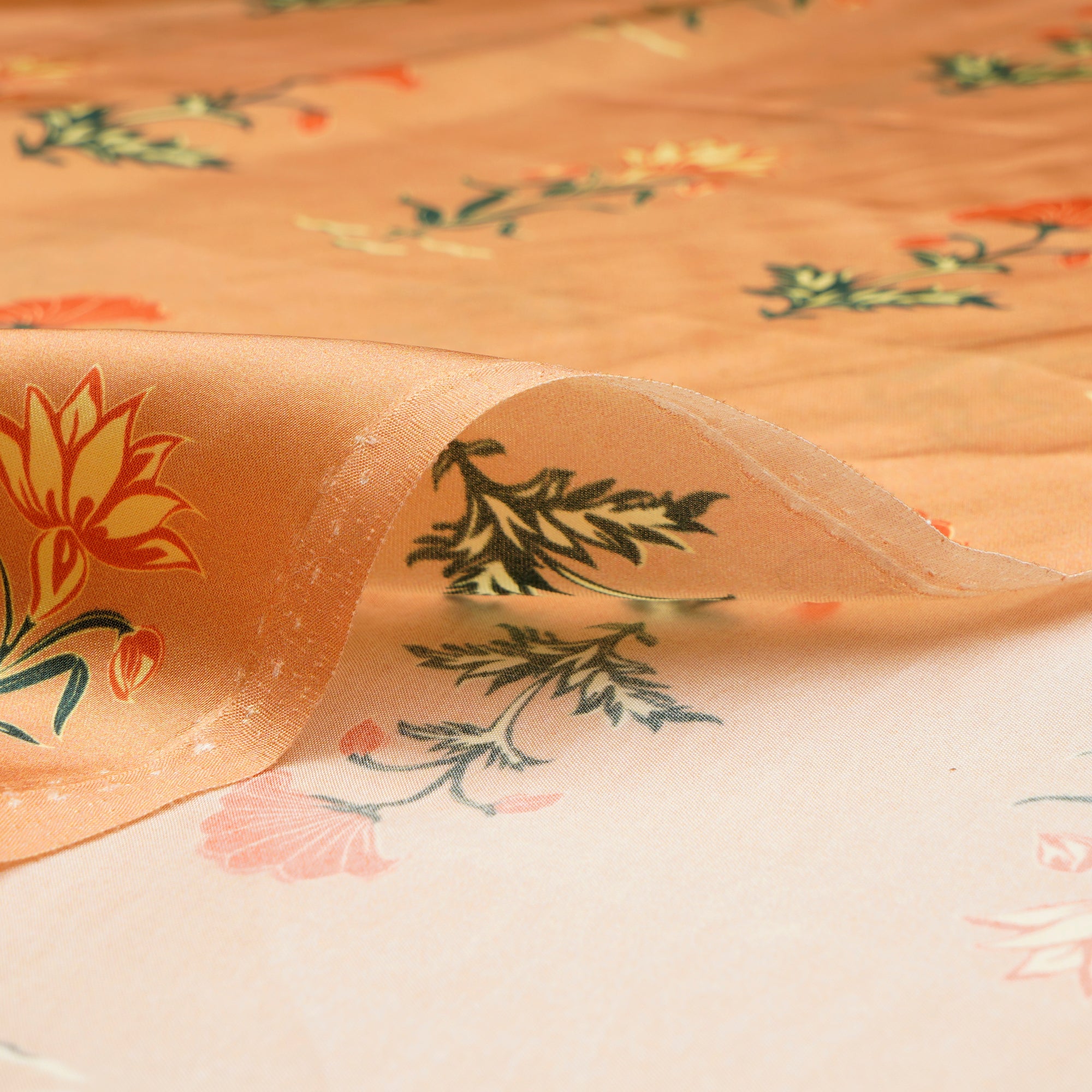 (Pre-Cut 2.40 Mtr)Honey Yellow Floral Pattern Digital Print-Bemberg Satin Fabric