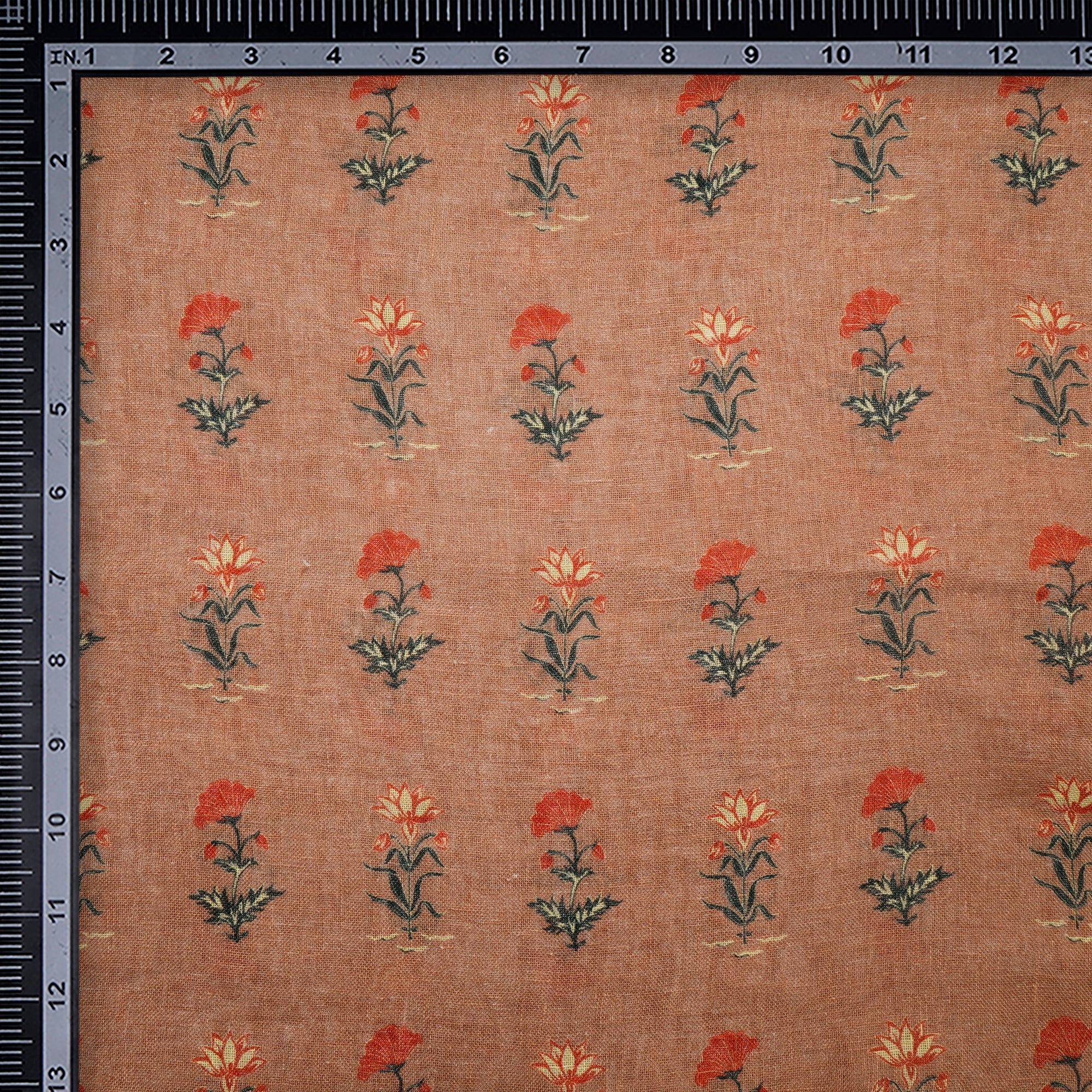 (Pre-Cut 3.05 Mtr) Light Brown Floral Pattern Digital Print Gauge Linen Fabric