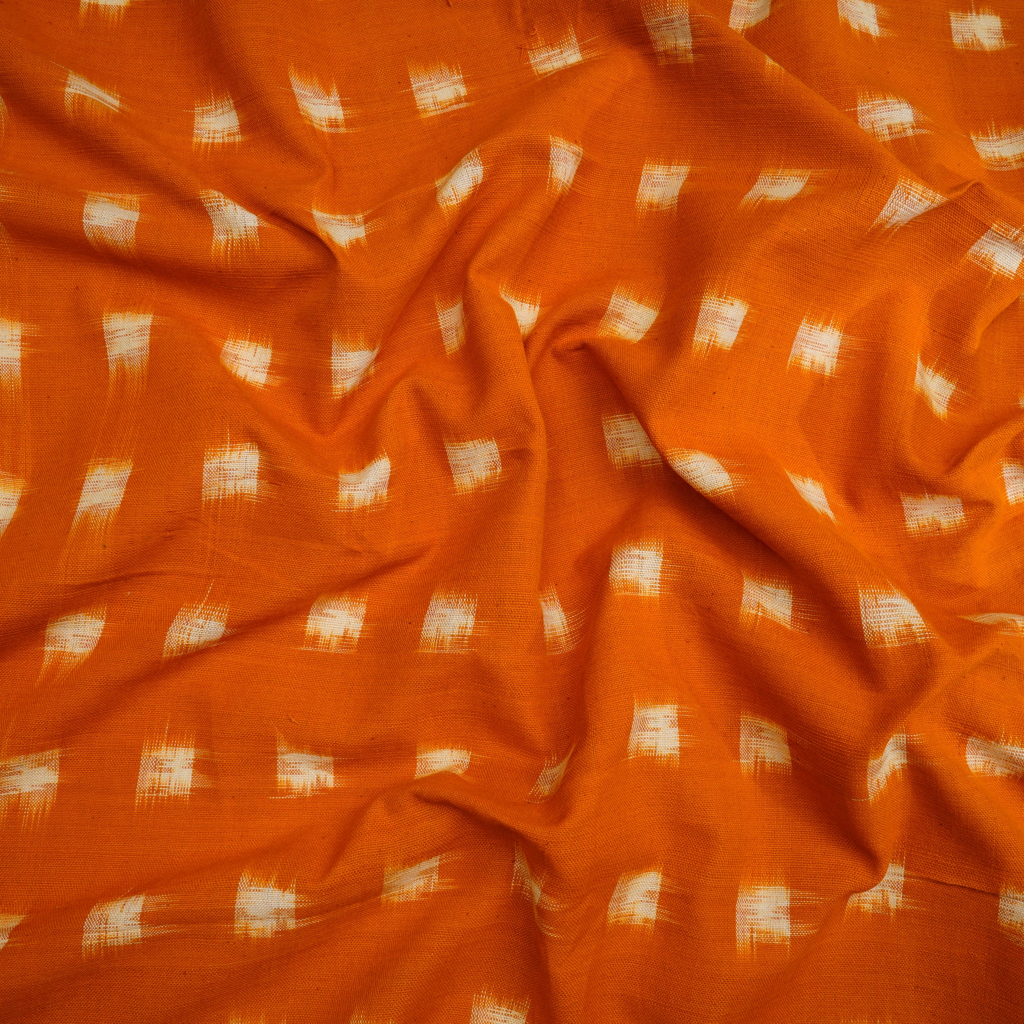 (Pre-Cut 0.55 Mtr)Orange Ikat Pattern Handwoven Cotton Fabric