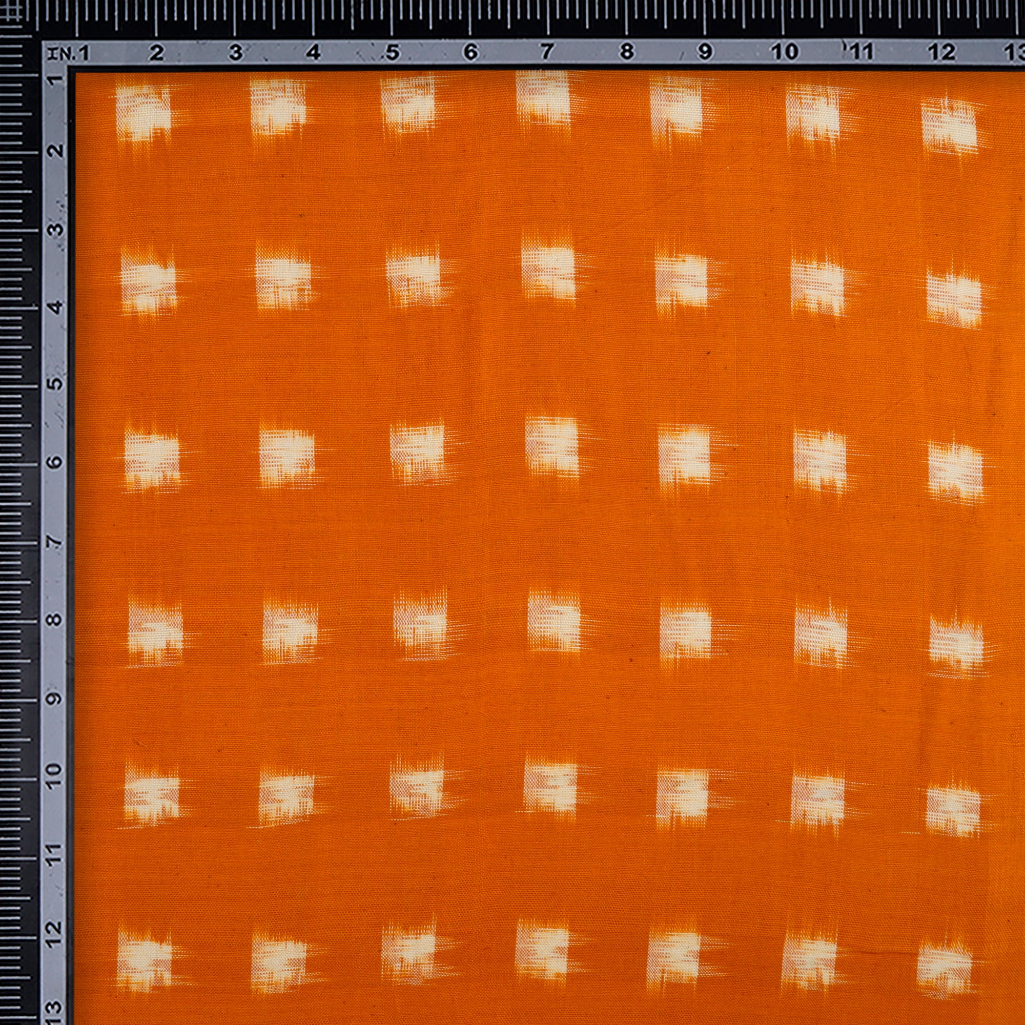 (Pre-Cut 0.55 Mtr)Orange Ikat Pattern Handwoven Cotton Fabric