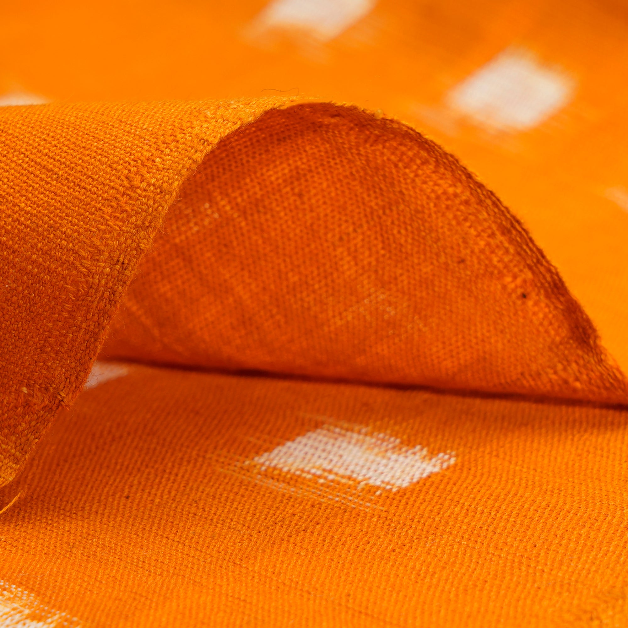 (Pre-Cut 0.55 Mtr)Orange Ikat Pattern Handwoven Cotton Fabric