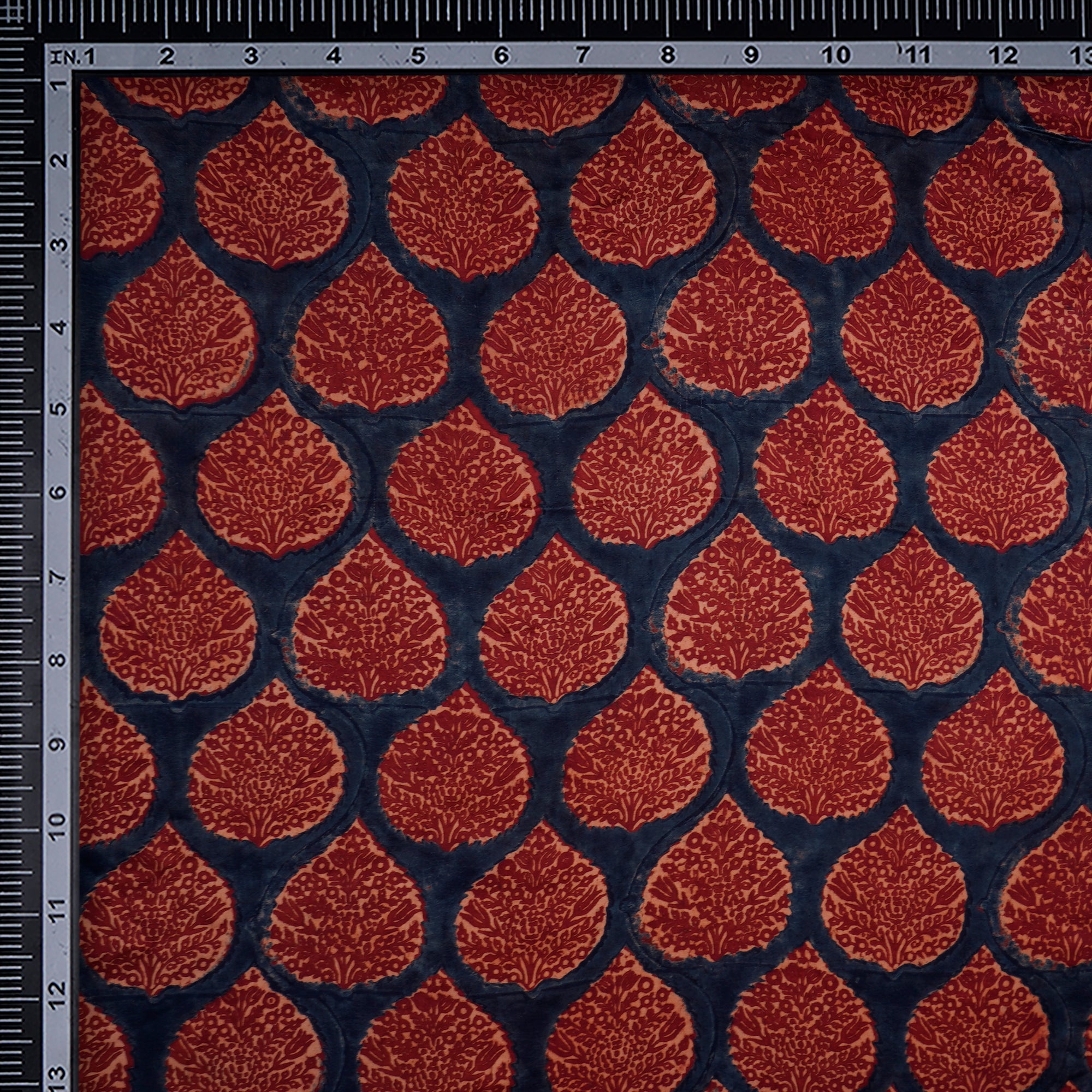 (Pre-Cut 0.70 Mtr) Navy Blue-Maroon Handcrafted Ajrak Printed Modal Satin Fabric