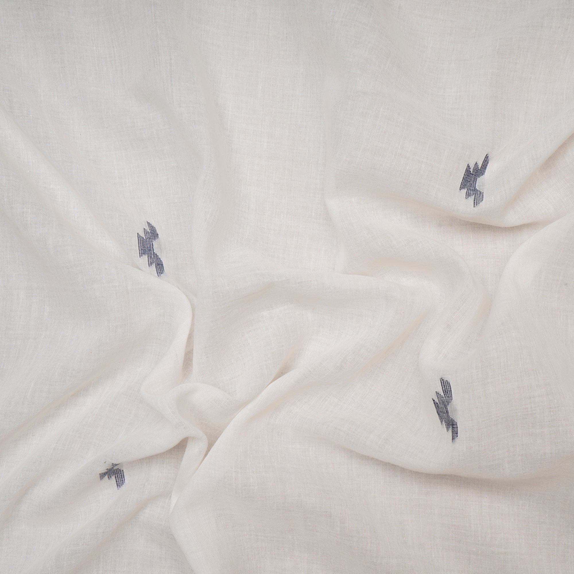 (Pre Cut 1 Mtr )White Jamdani Fine Handwoven Cotton Fabric