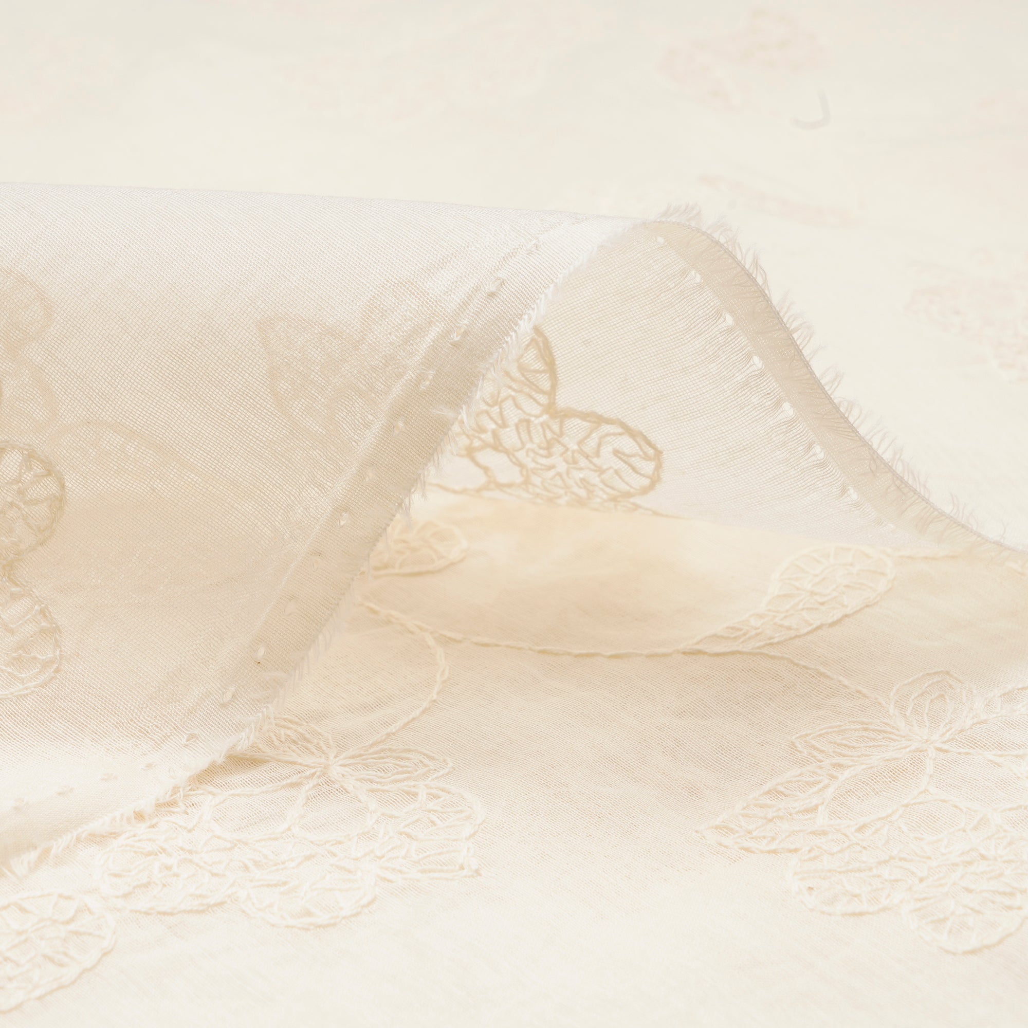 (Pre-Cut 2.00 Mtr)White Color Embroidered Fine Chanderi Fabric