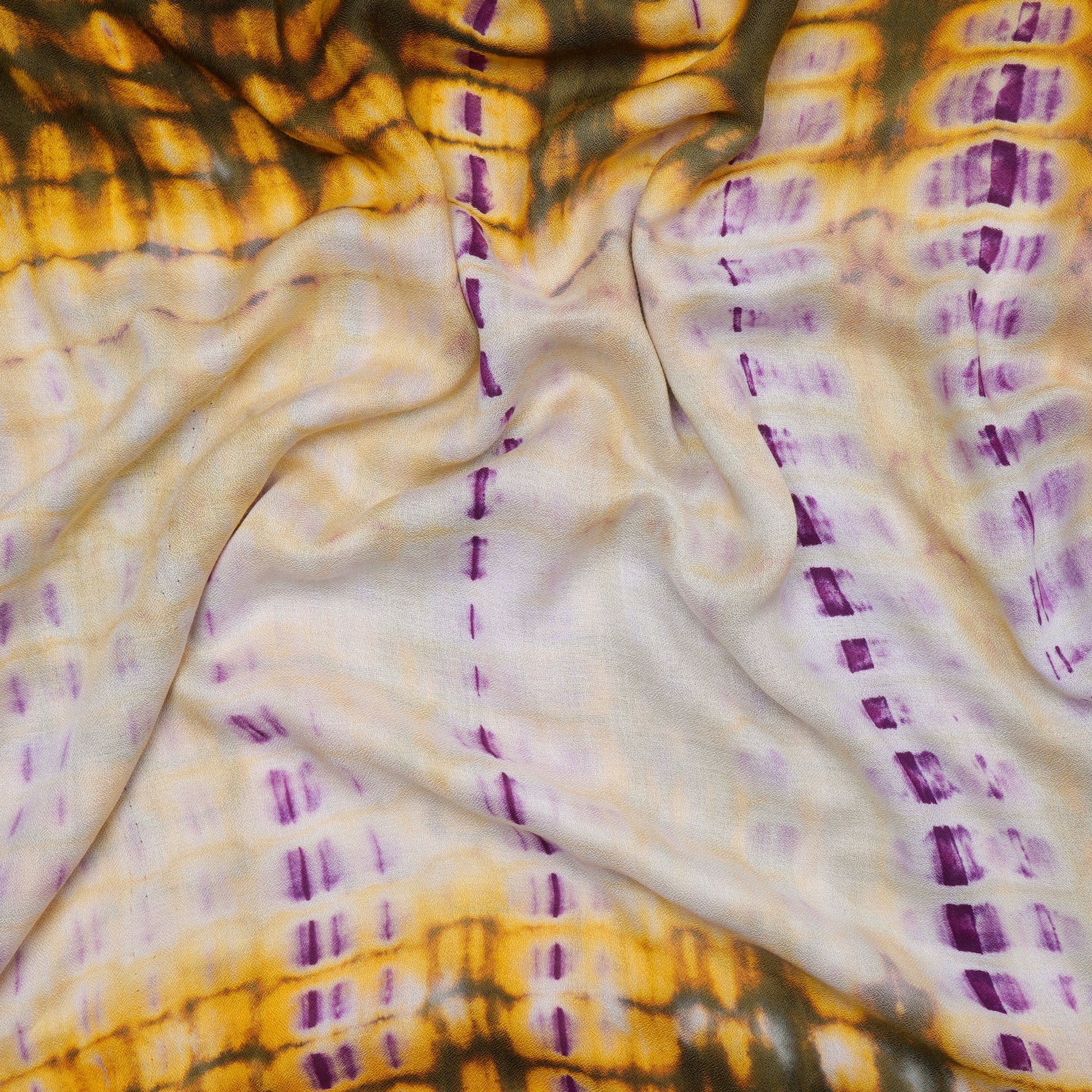 (Pre-Cut 2.85 Mtr) Yellow-Purple Handcrafted Batik Printed Cotton Fabric