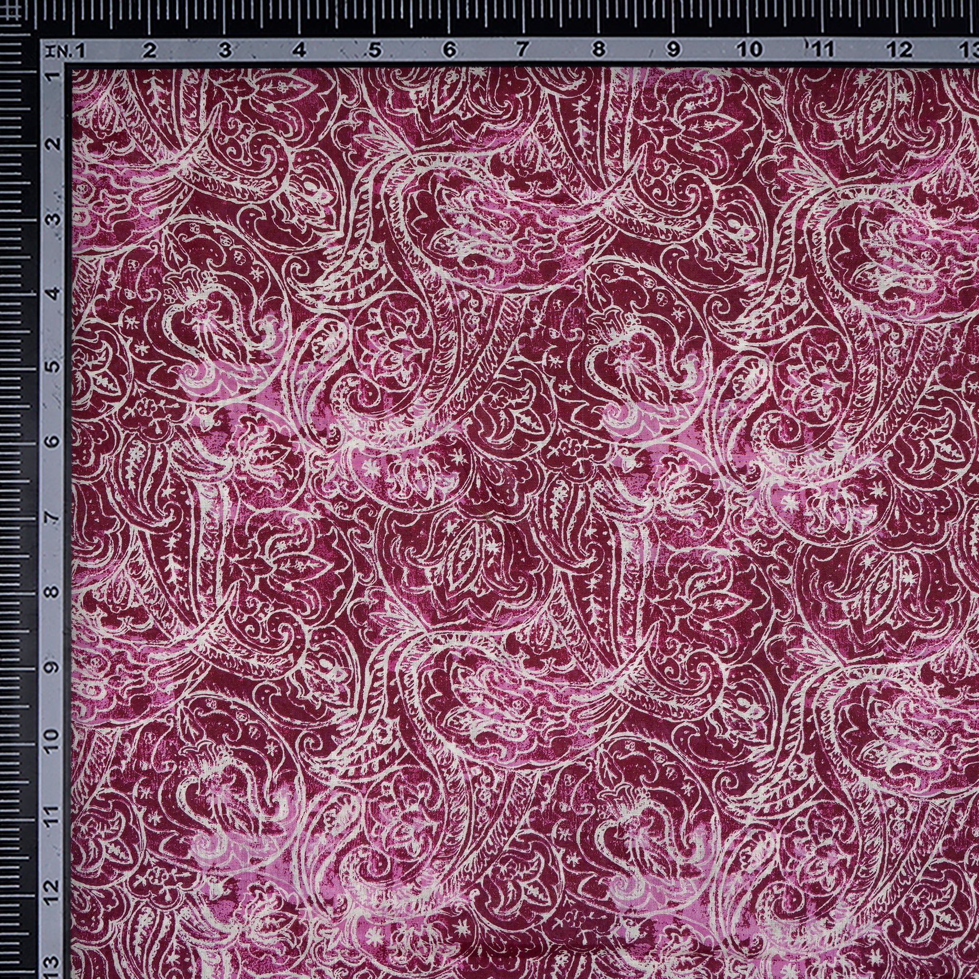 (Pre-Cut 3.60 Mtr)Mauve Paisely Pattern Digital Printed Fine Chanderi Fabric