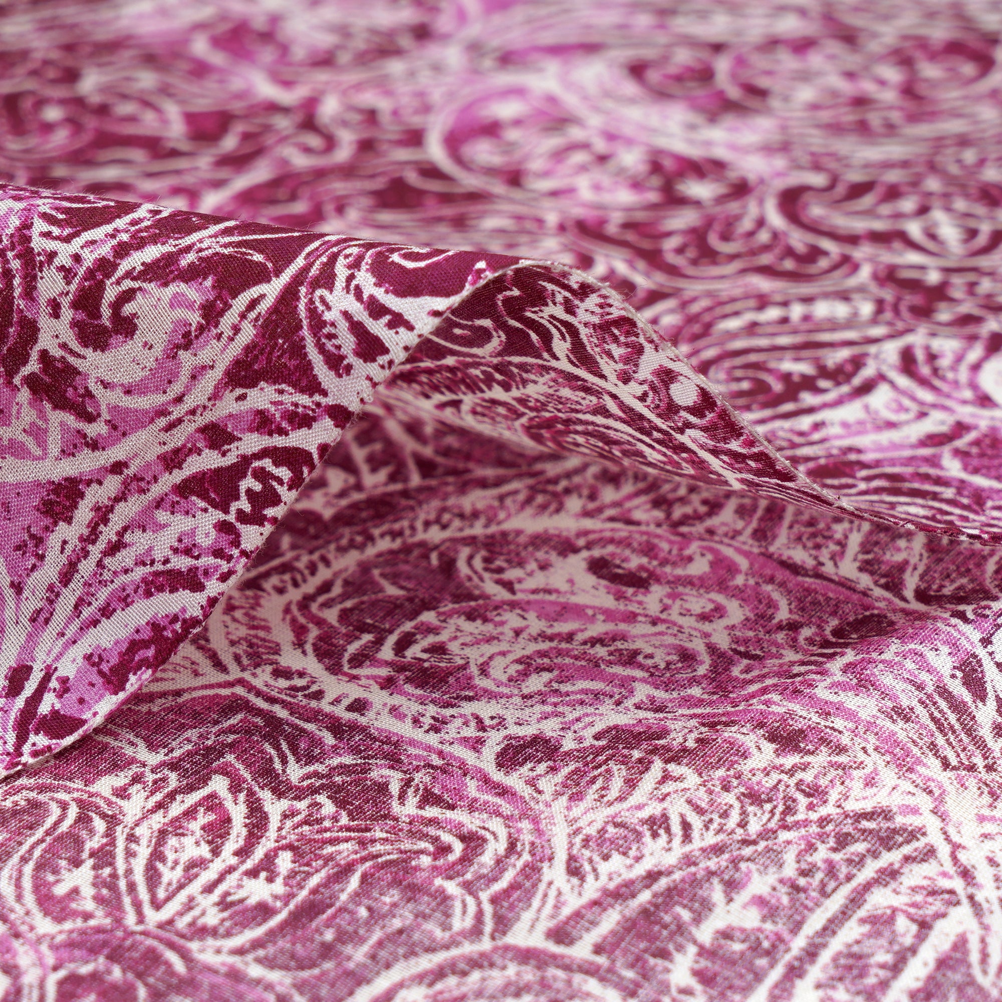 (Pre-Cut 3.60 Mtr)Mauve Paisely Pattern Digital Printed Fine Chanderi Fabric