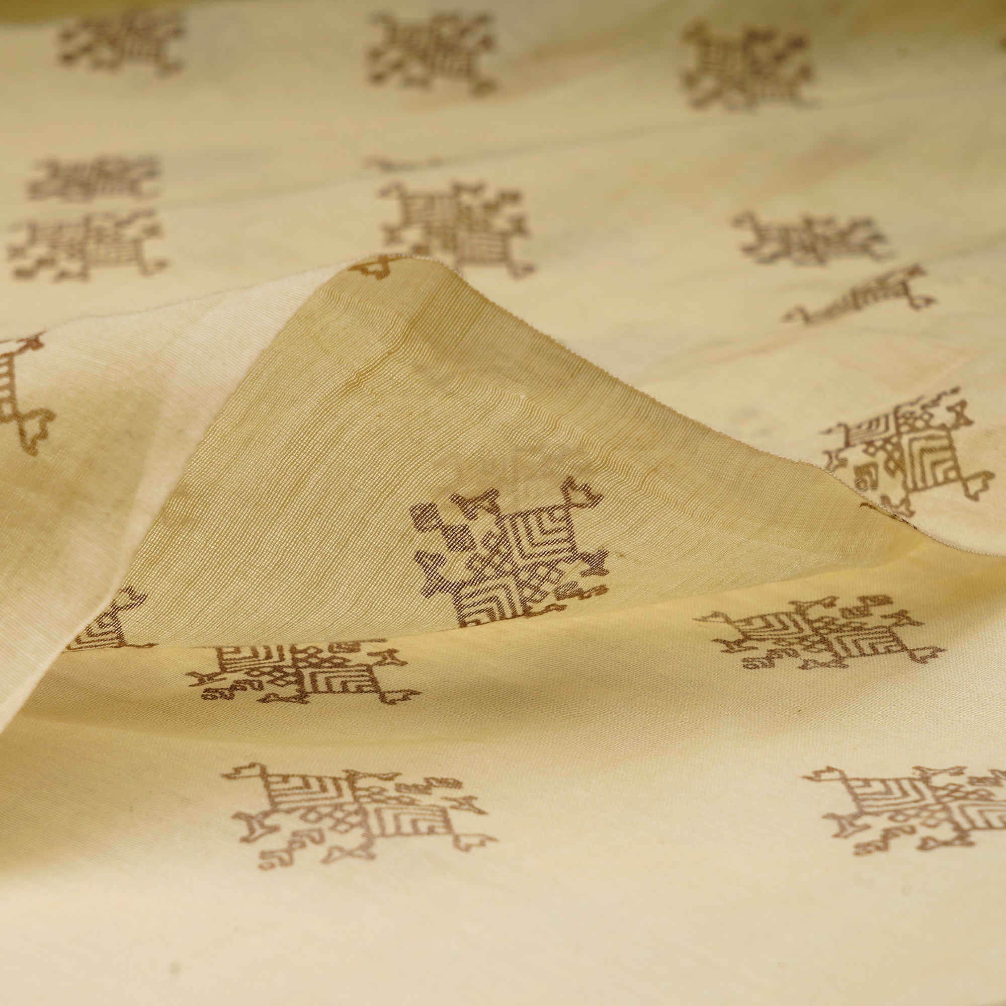 (Pre-Cut 1.40 Mtr) Flaxen Printed Fine Chanderi Fabric