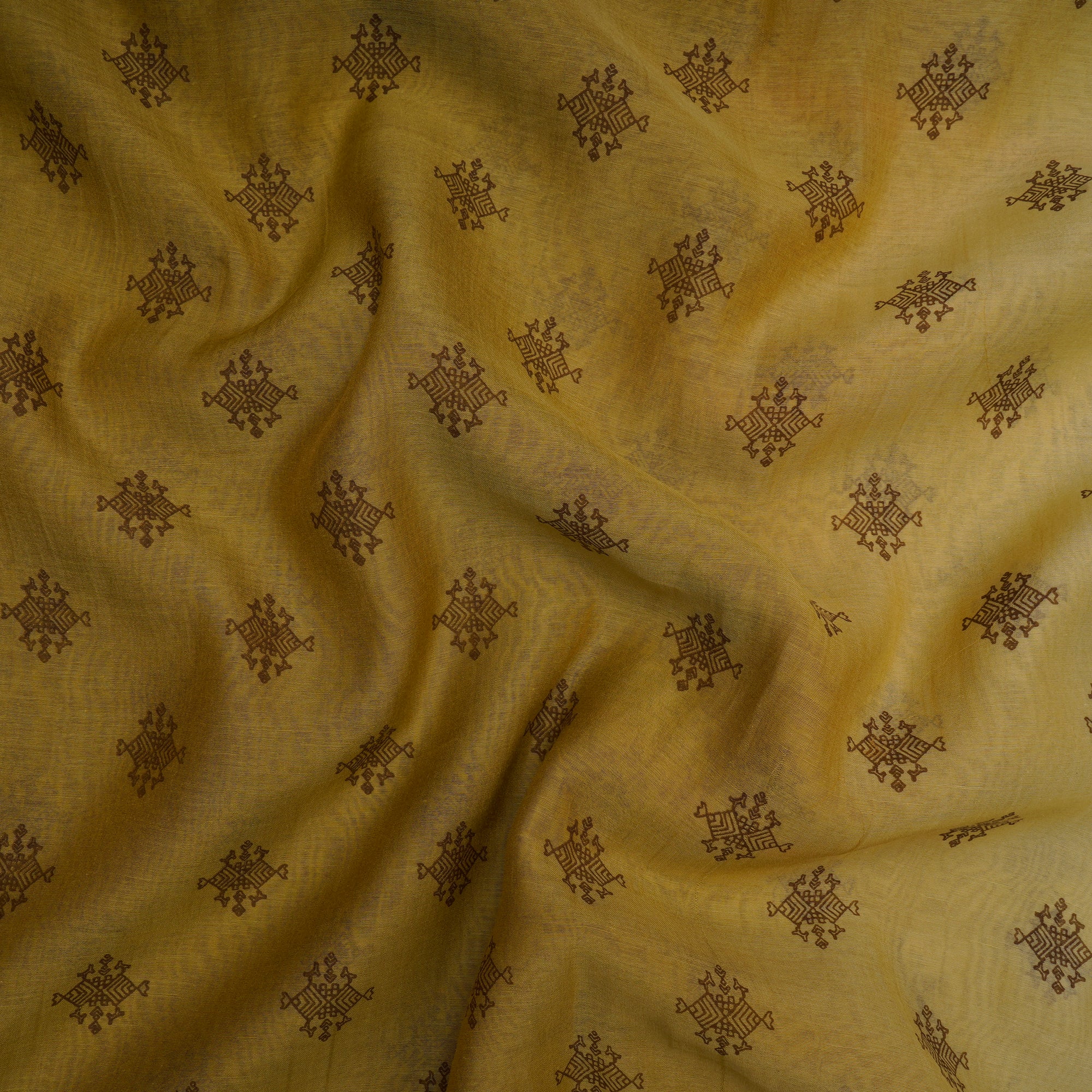 (Pre-Cut 2.10 Mtr)Brown Color Printed Fine Chanderi Fabric