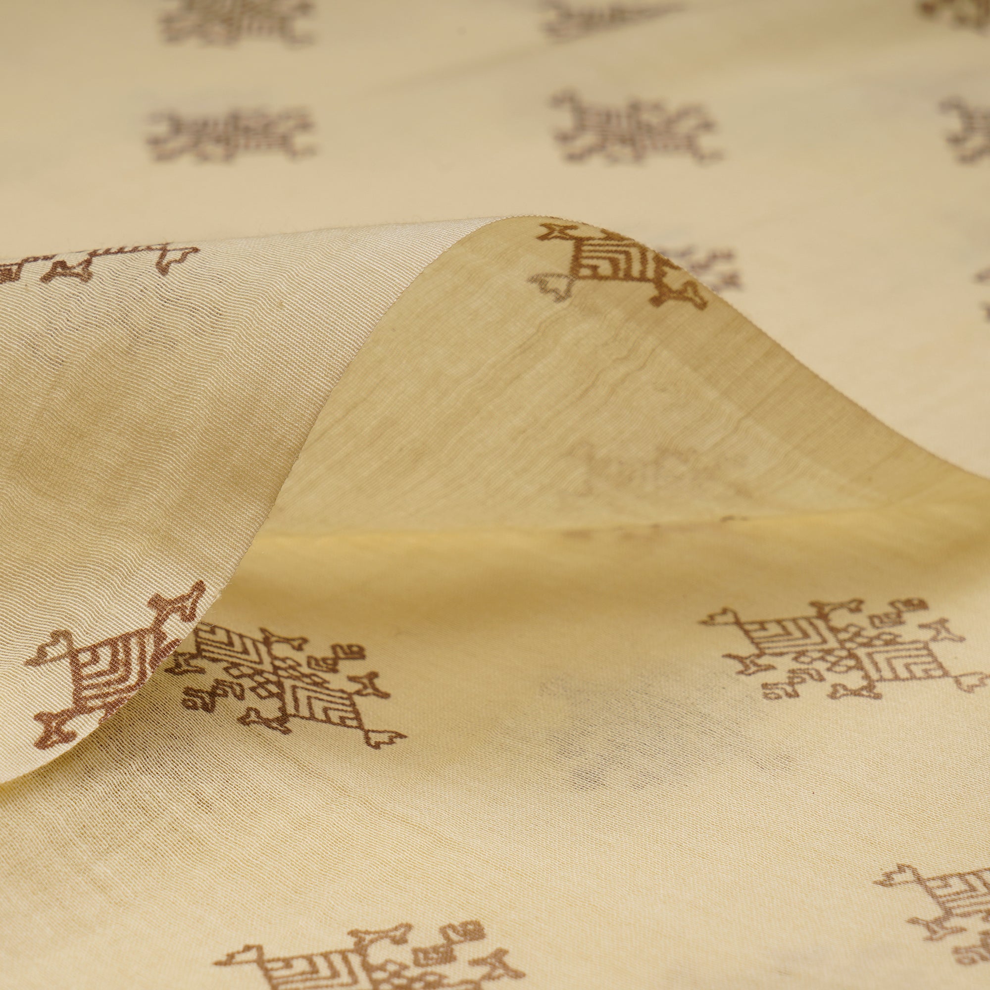 (Pre-Cut 2.10 Mtr)Brown Color Printed Fine Chanderi Fabric
