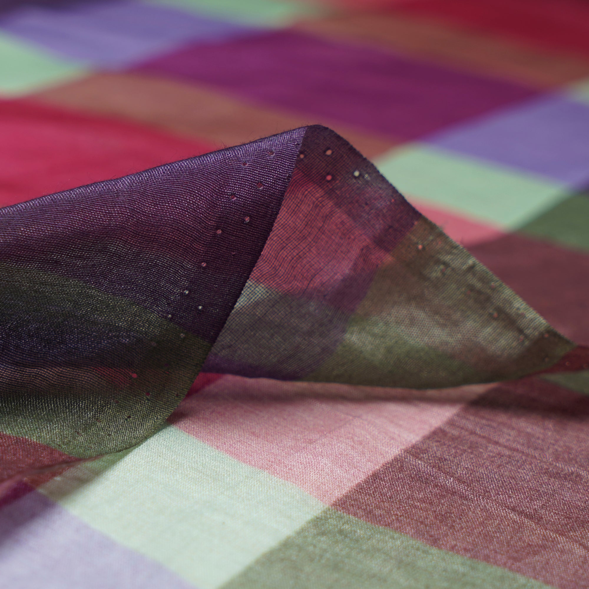 (Pre-Cut 2.10 Mtr)Multi Color Check Pattern Digital Printed Silk Cotton Chanderi Fabric