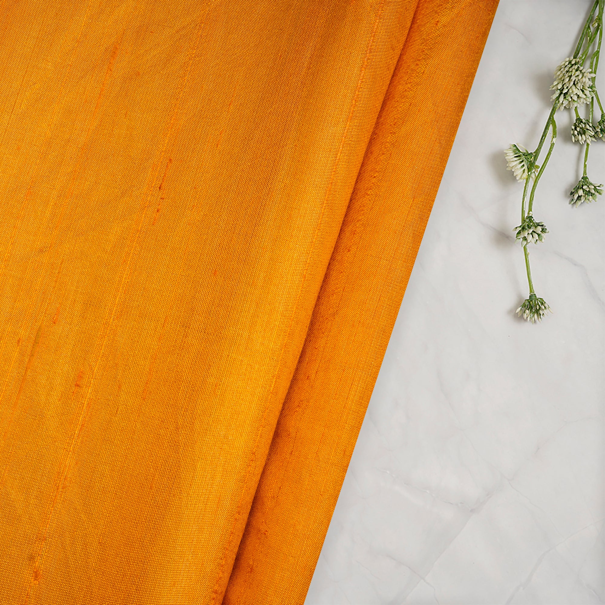 (Pre-Cut 1.00 Mtr)Mustard Piece Dyed Plain Dupion Tissue Silk Fabric