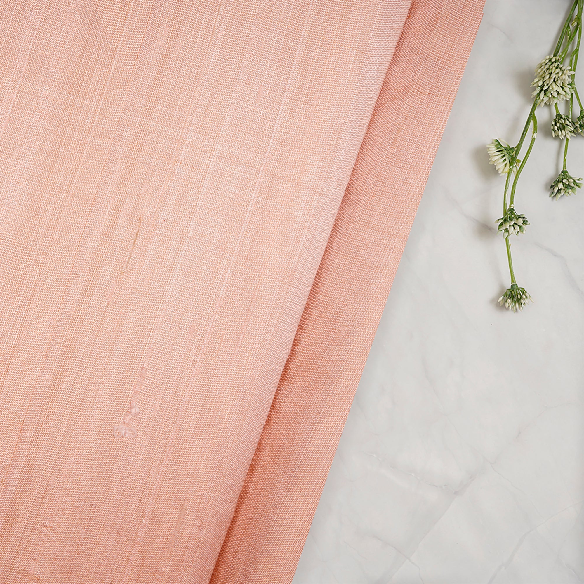 (Pre-Cut 1.35 Mtr)Peach Puff Color Dupion Tissue Silk Fabric