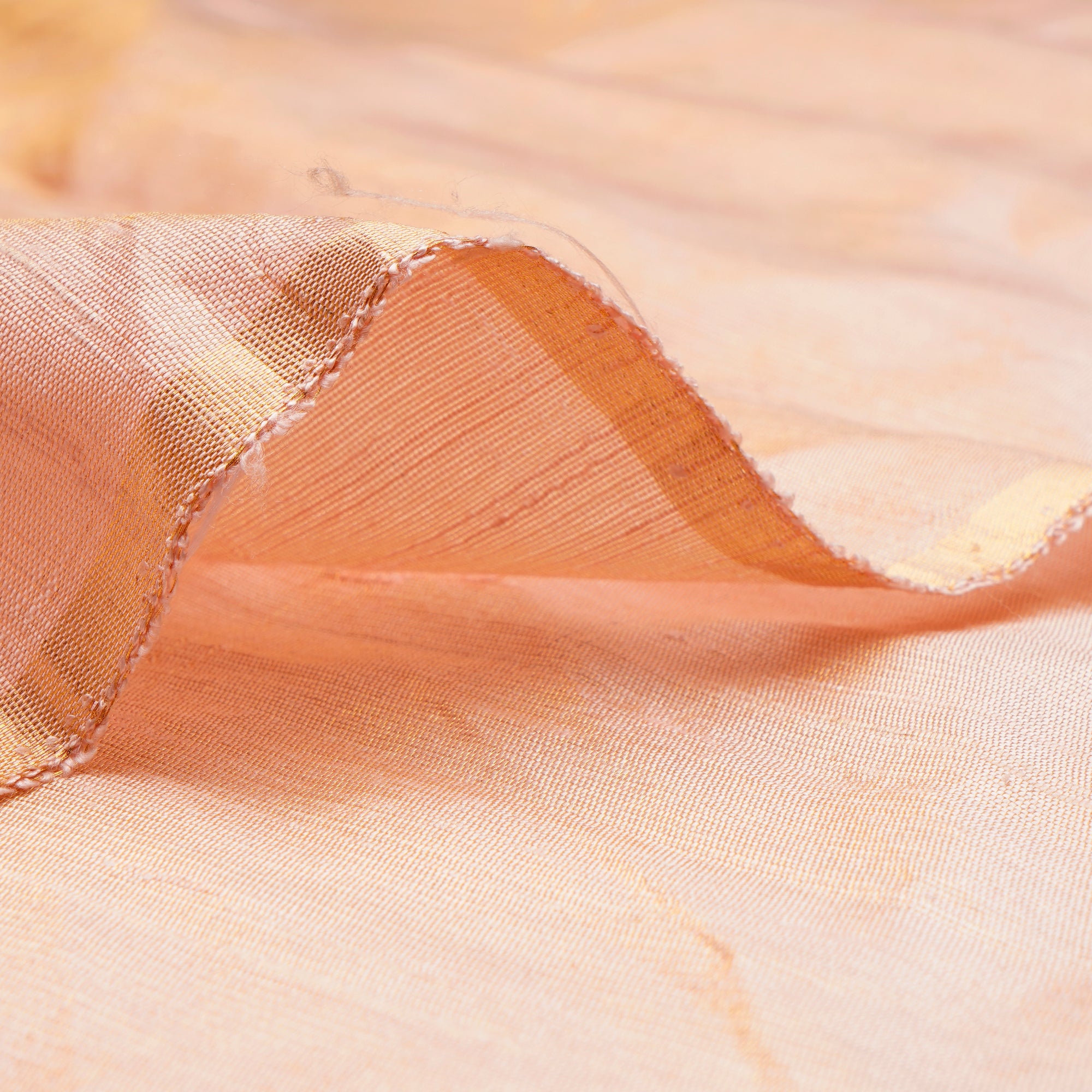 (Pre-Cut 1.35 Mtr)Peach Puff Color Dupion Tissue Silk Fabric