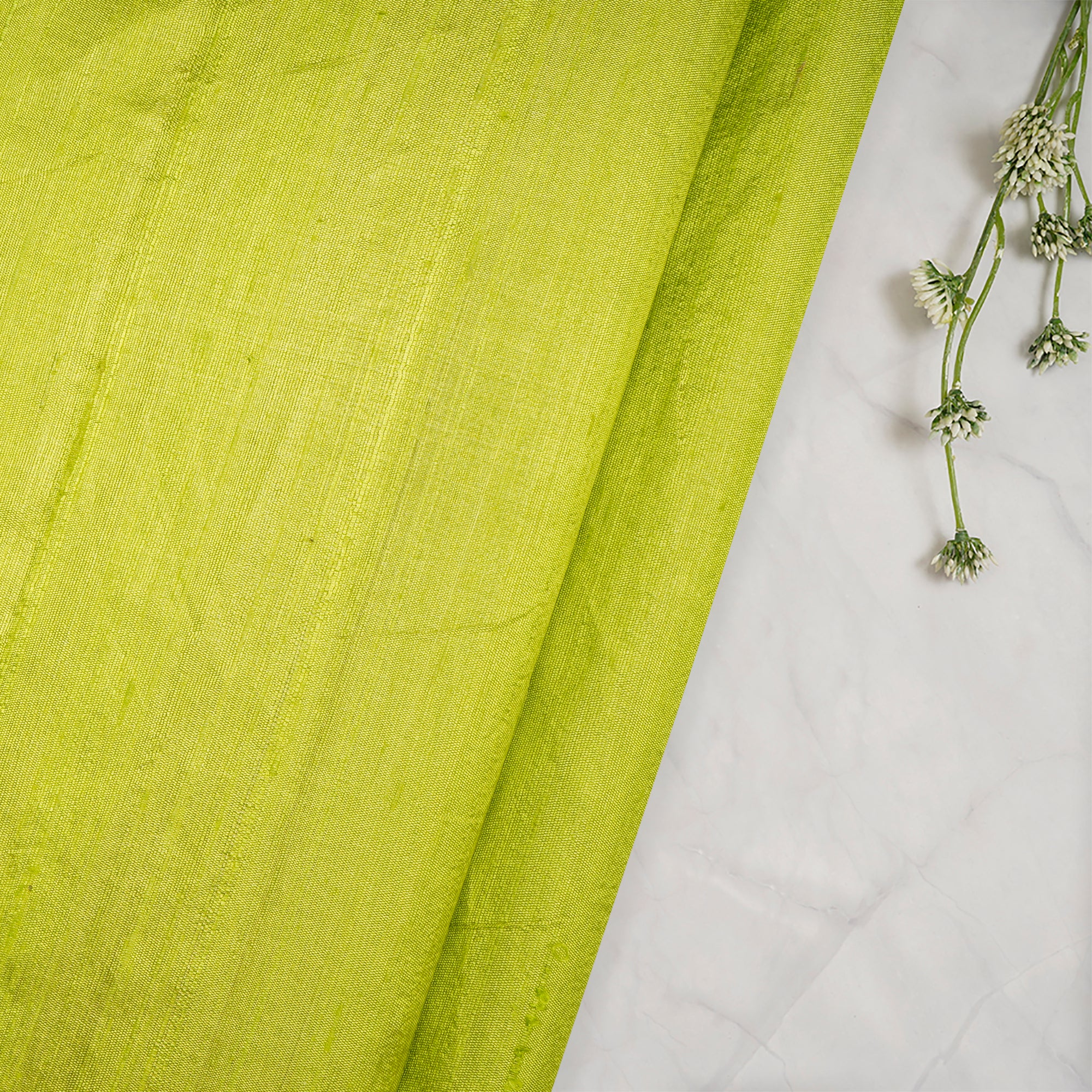 (Pre-Cut 1.55 Mtr) Parrot Green Dupion Tissue Silk Fabric