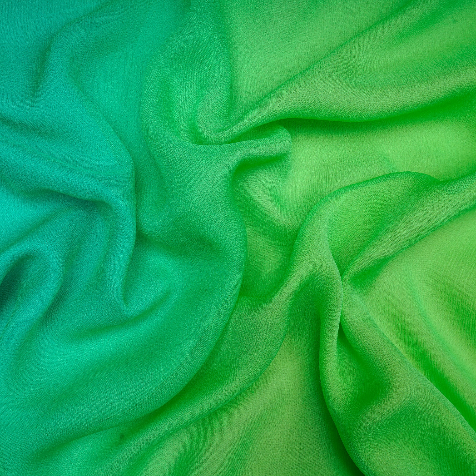 (Pre-Cut 1.40 Mtr) Green Ombre Dyed Chiffon Silk Fabric
