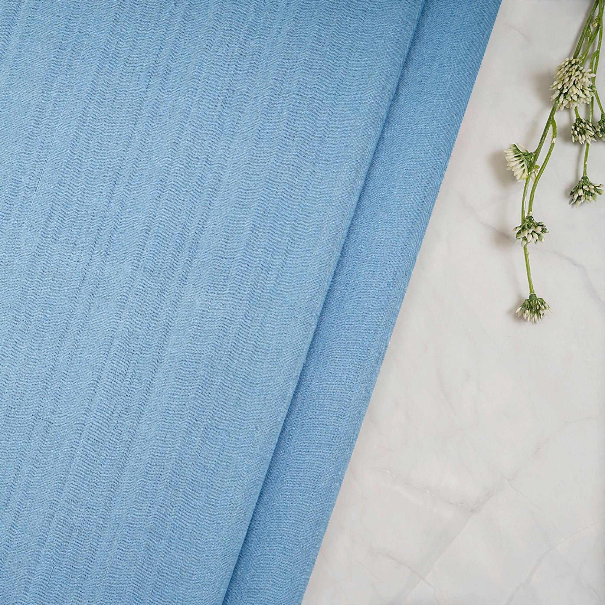 (Pre-Cut 2.50 Mtr)Light Blue Plain Mangalgiri Cotton Fabric