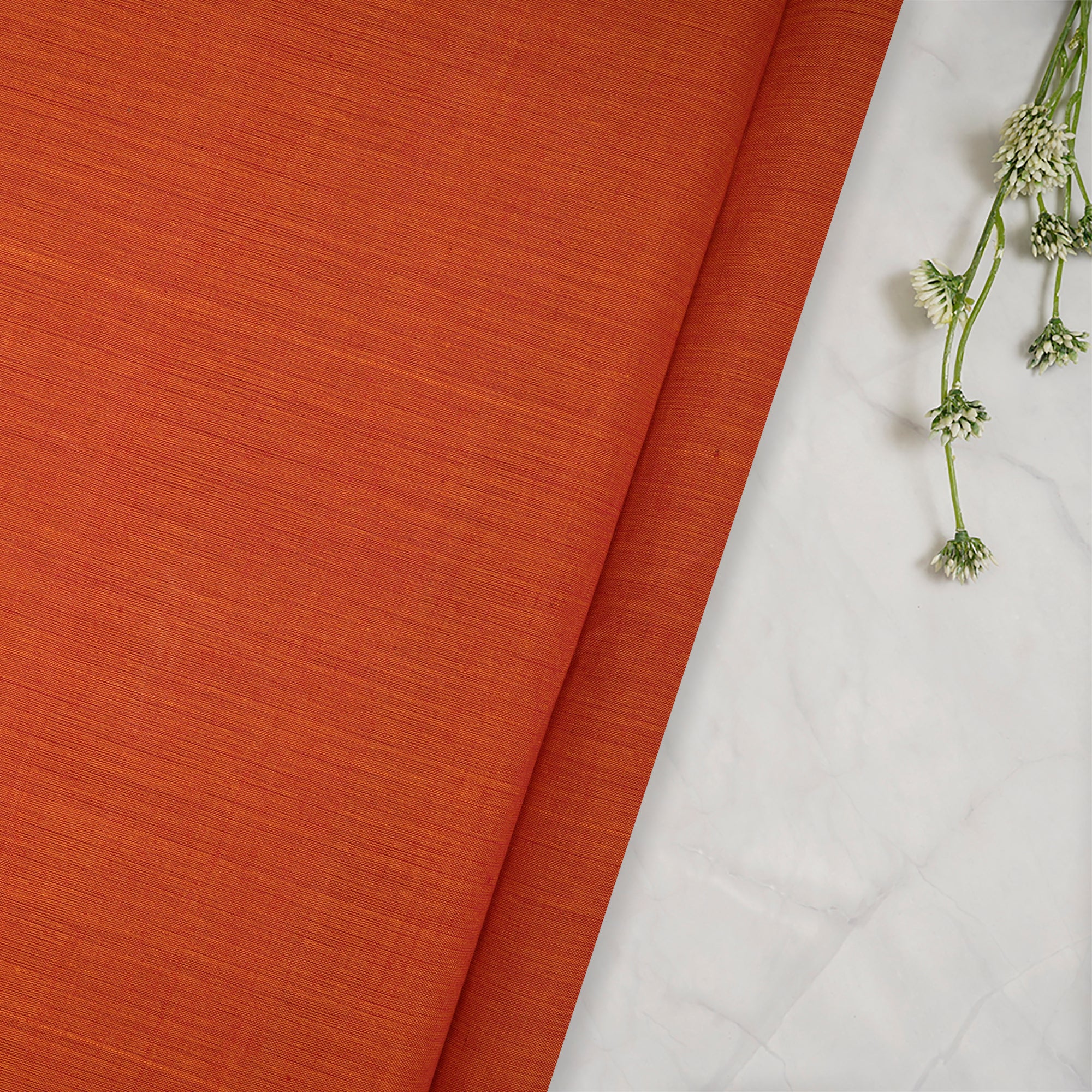 (Pre-Cut 4.35 Mtr)Orange Handwoven Mangalgiri Cotton Fabric