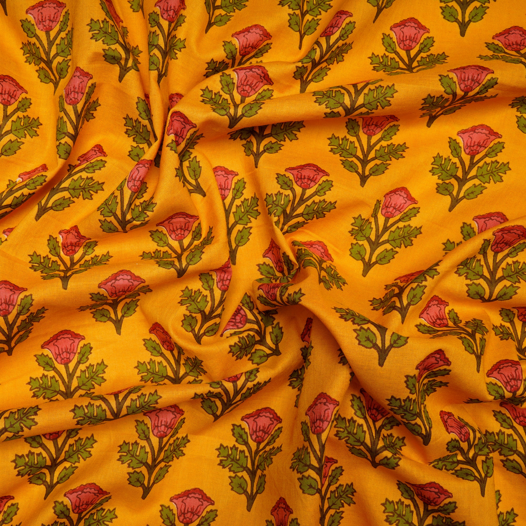 (Pre Cut 1 Mtr )Multi Color Floral Pattern Digital Print Cotton Fabric
