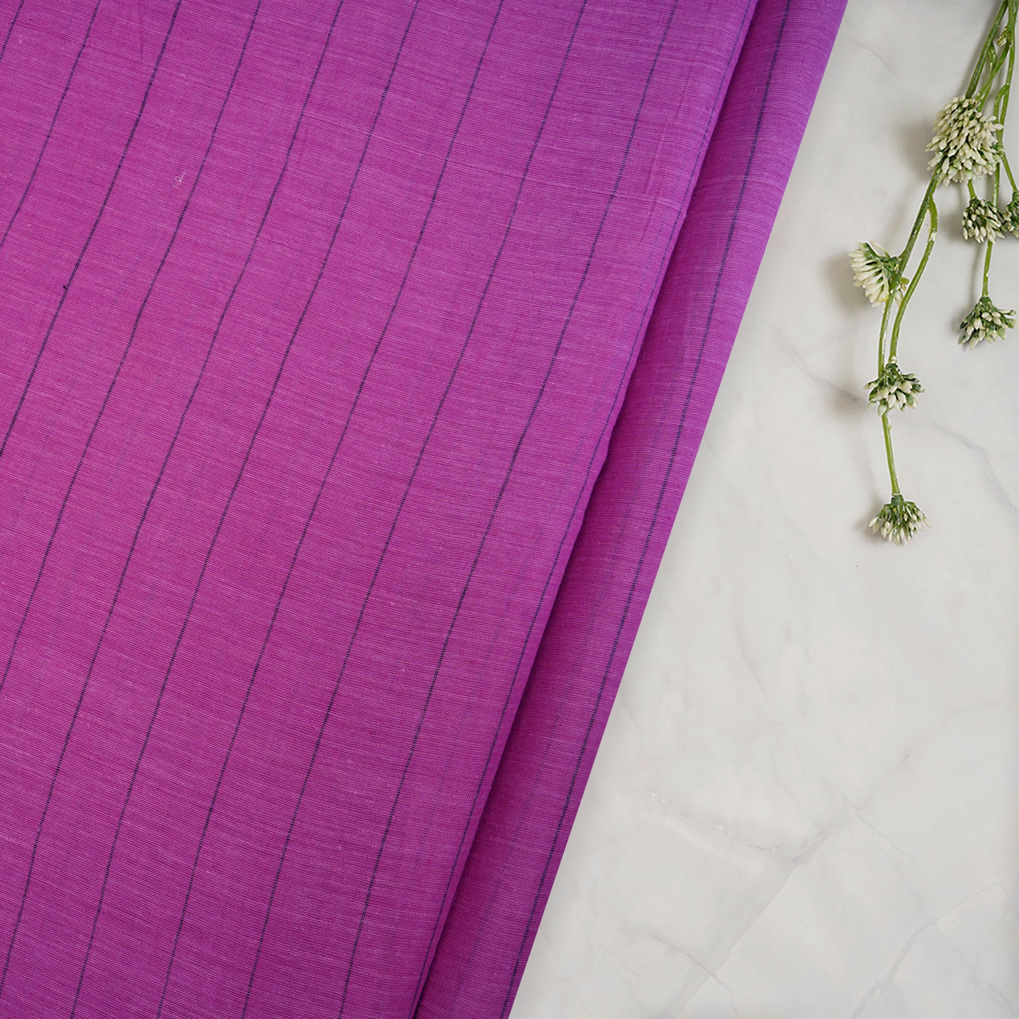 (Pre-Cut 2.15 Mtr)Purple Stripe Pattern Handloom Cotton Fabric