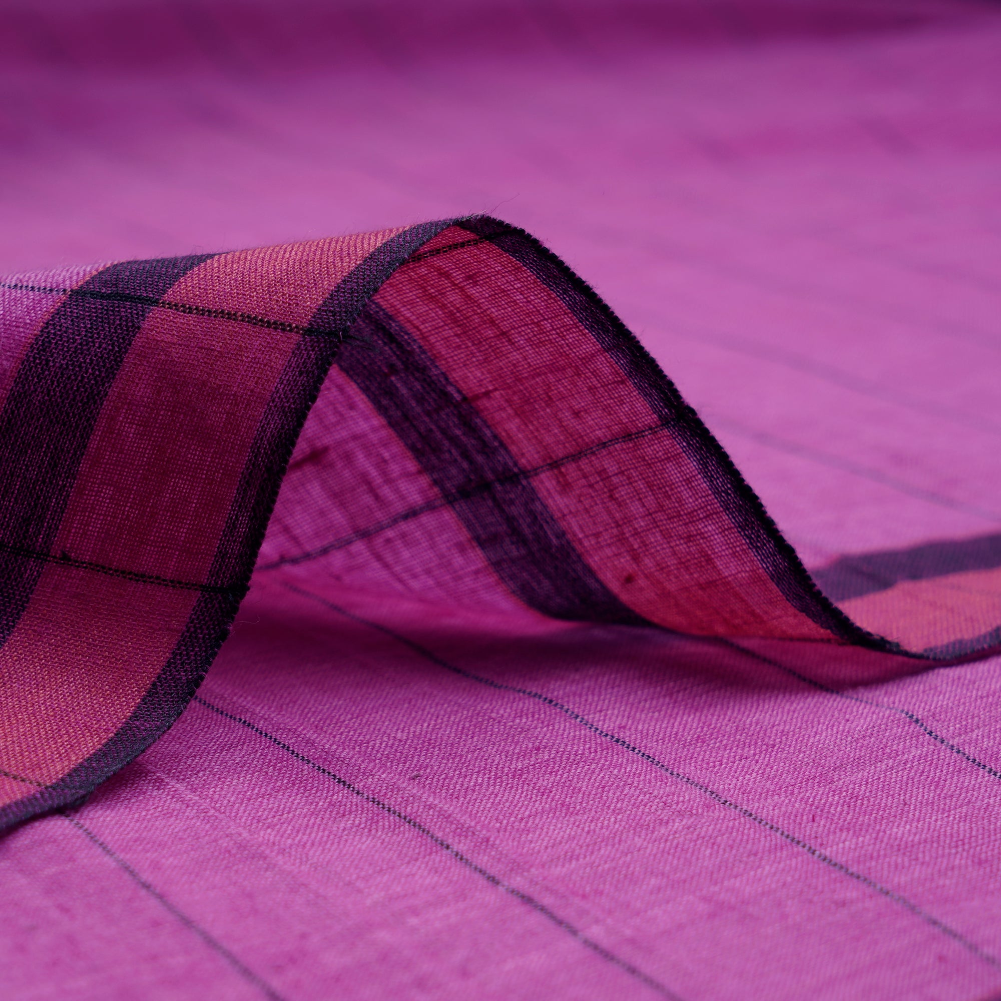 (Pre-Cut 2.15 Mtr)Purple Stripe Pattern Handloom Cotton Fabric