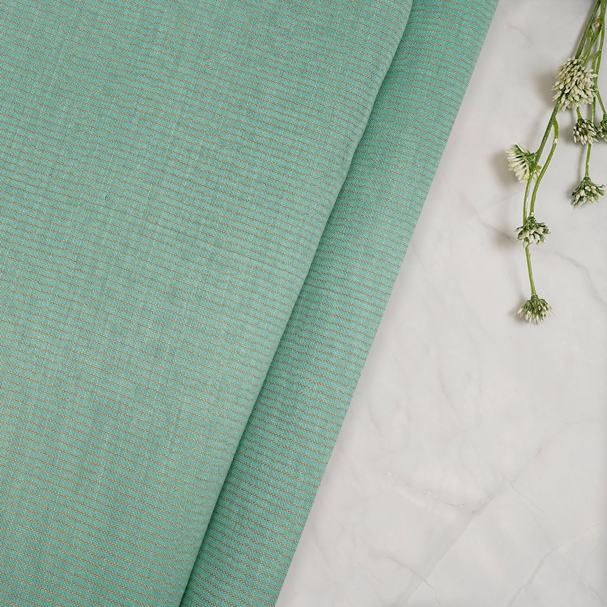 (Pre-Cut 2.20 Mtr)Chartreuse Green Stripe Pattern Fancy Chanderi Fabric