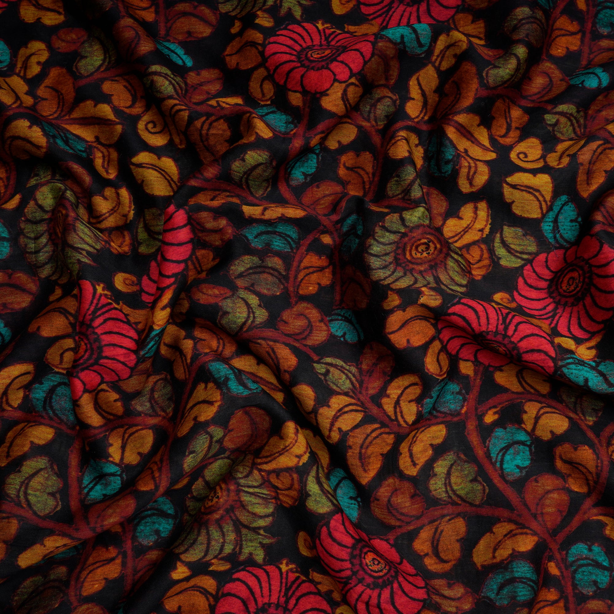 (Pre-Cut 2.00 Mtr)Multi Color Floral Pattern Digital Printed Pure Chanderi Fabric