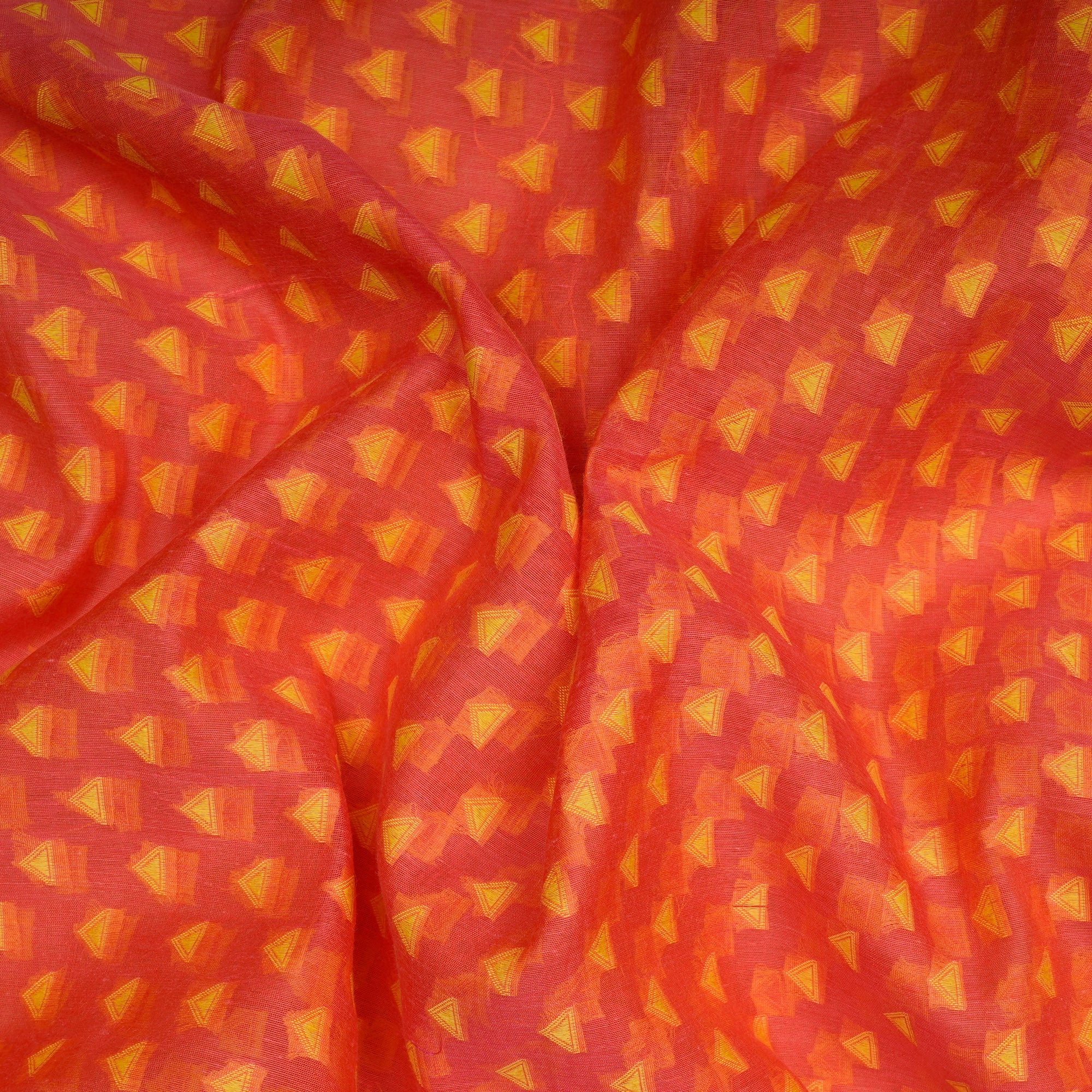 (Pre-Cut 2.30 Mtr)Orange All Over Pattern Jacquard Silk-Cotton Fabric