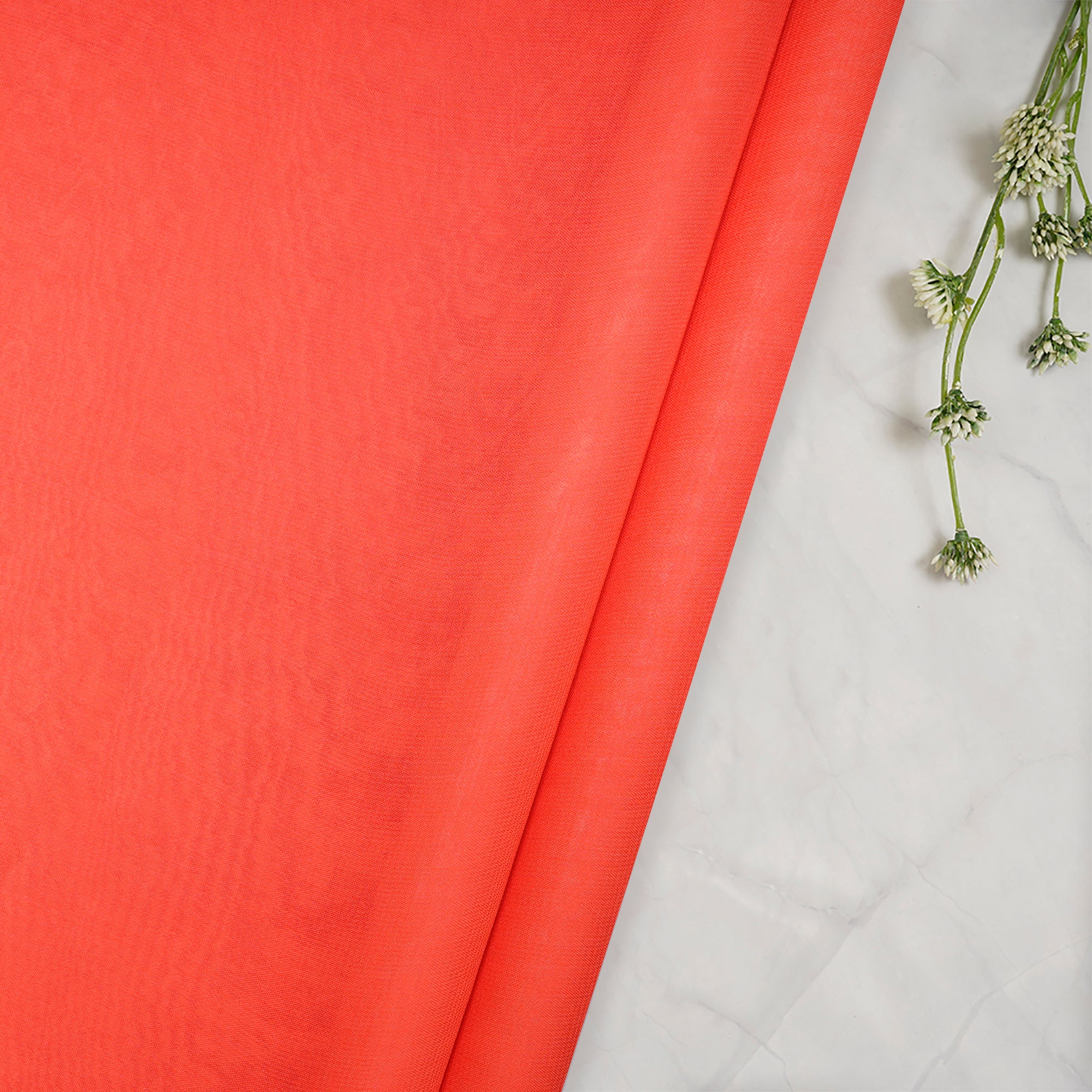 (Pre-Cut 4.30 Mtr)Hot Coral Piece Dyed Viscose Georgette Fabric